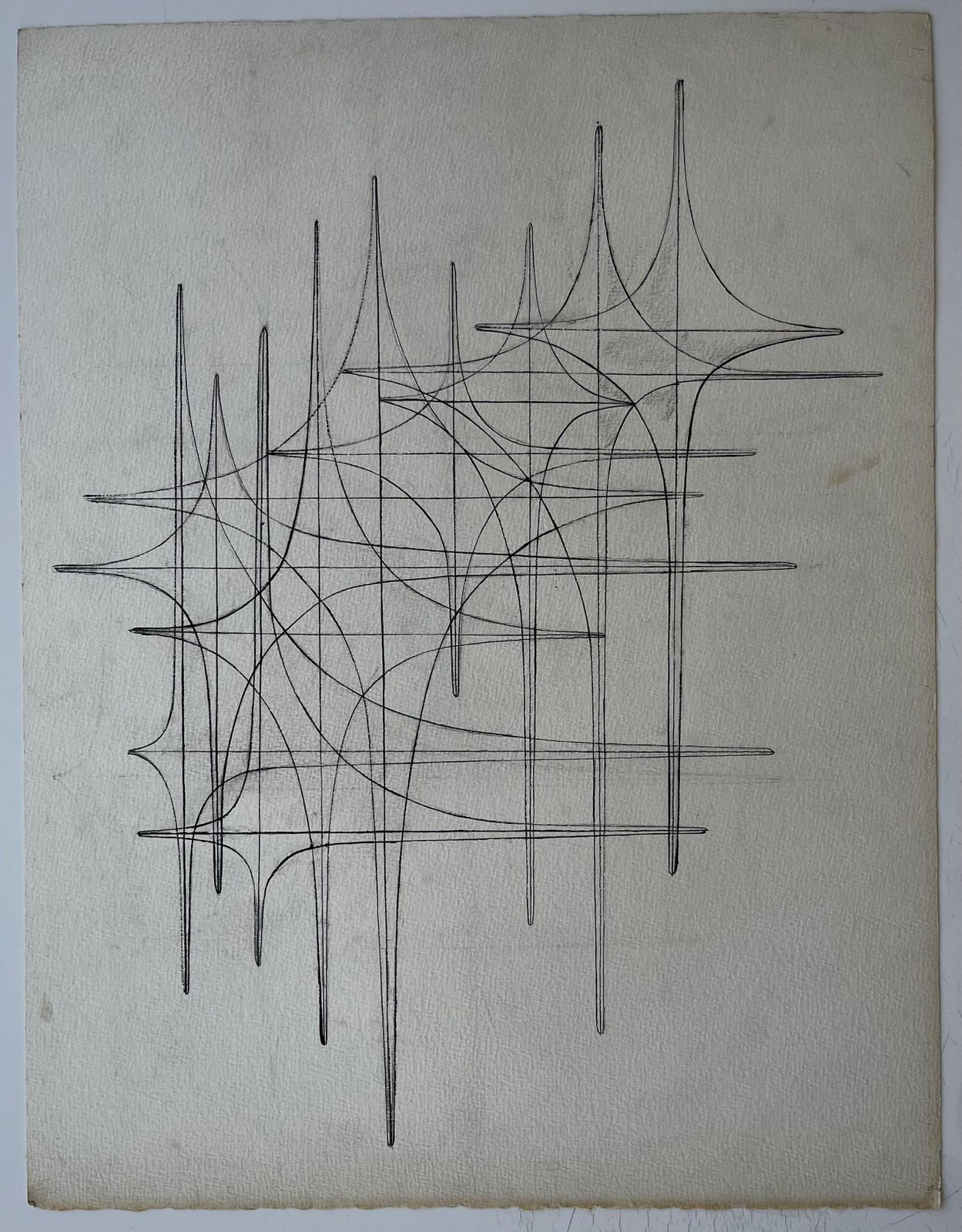 Serge Guerin (1916)mid Century French Linear Geometric Abstract Drawing In Black Ink On Paper photo furniture
