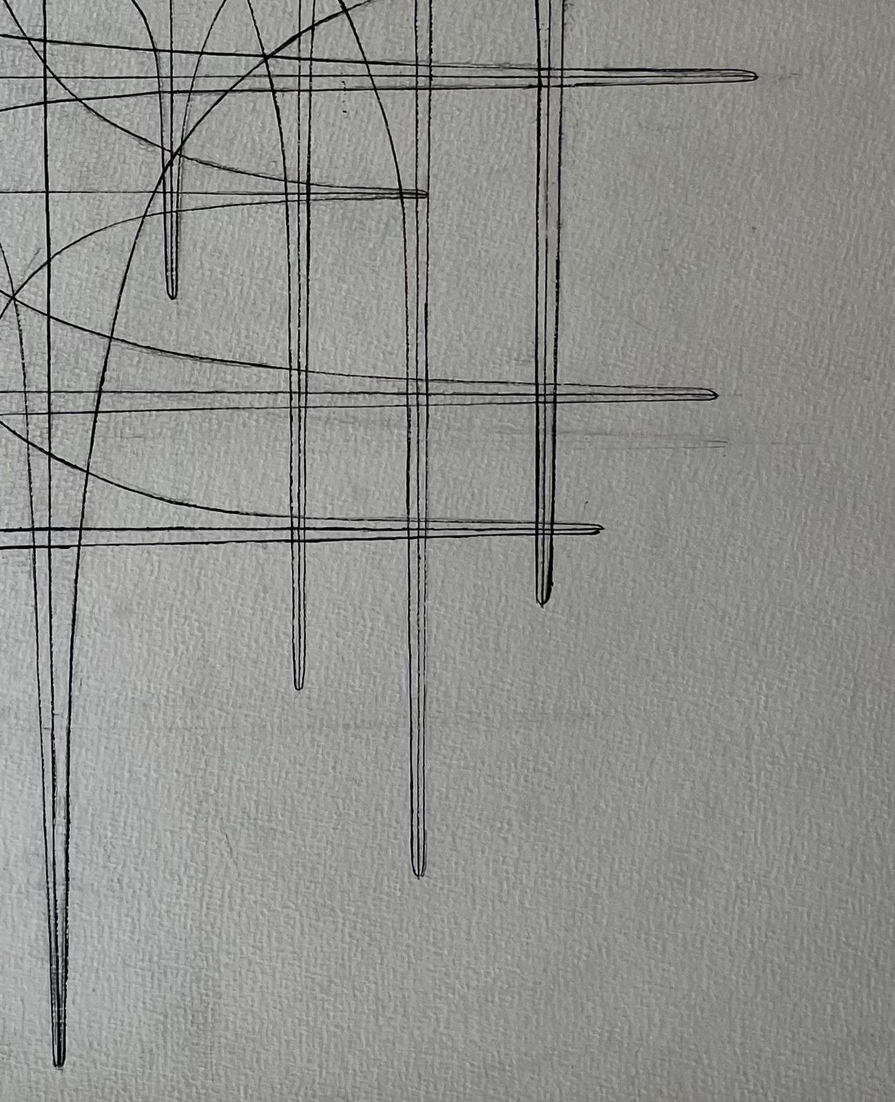 Serge Guerin (1916)mid Century French Linear Geometric Abstract Drawing In Black Ink On Paper photo vinterior