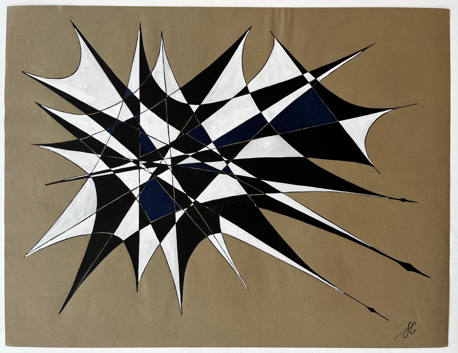 Serge Guerin (1916)mid Century French Geometric Abstract In Black White And Navy Signed Sg photo furniture
