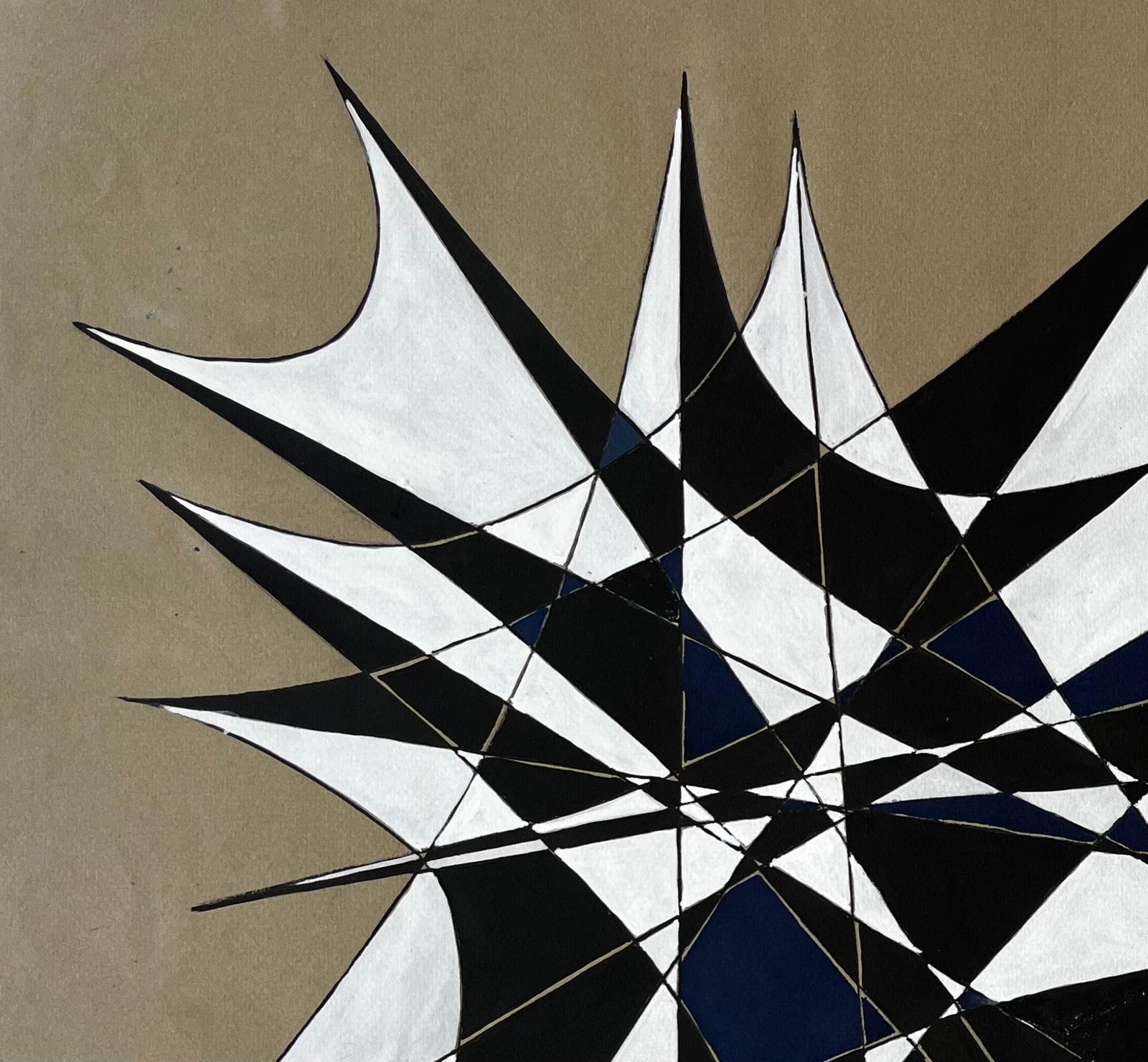 Serge Guerin (1916)mid Century French Geometric Abstract In Black White And Navy Signed Sg photo for sale