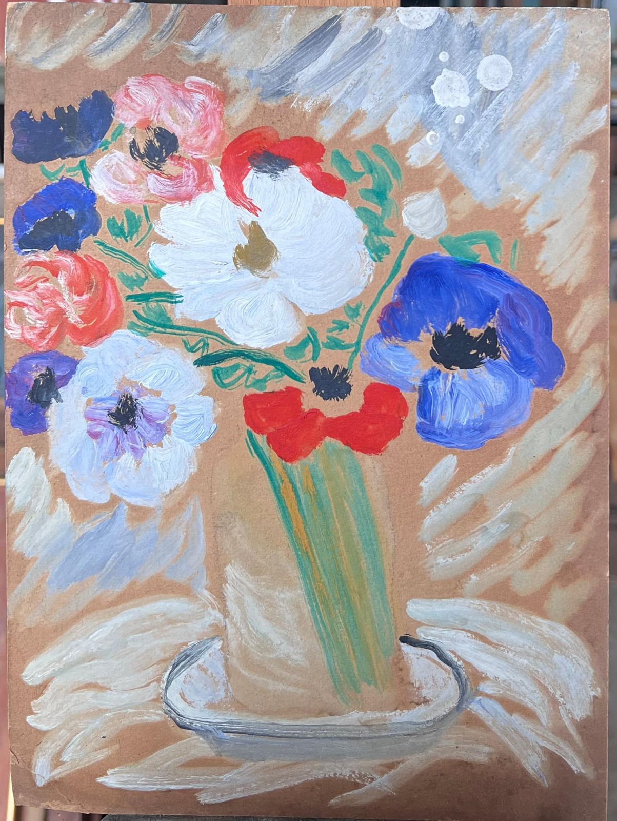 Suzanne Dinkesmid Century French Impressionist Vintage Oil Vibrant Still Life Flowers1950's photo for sale