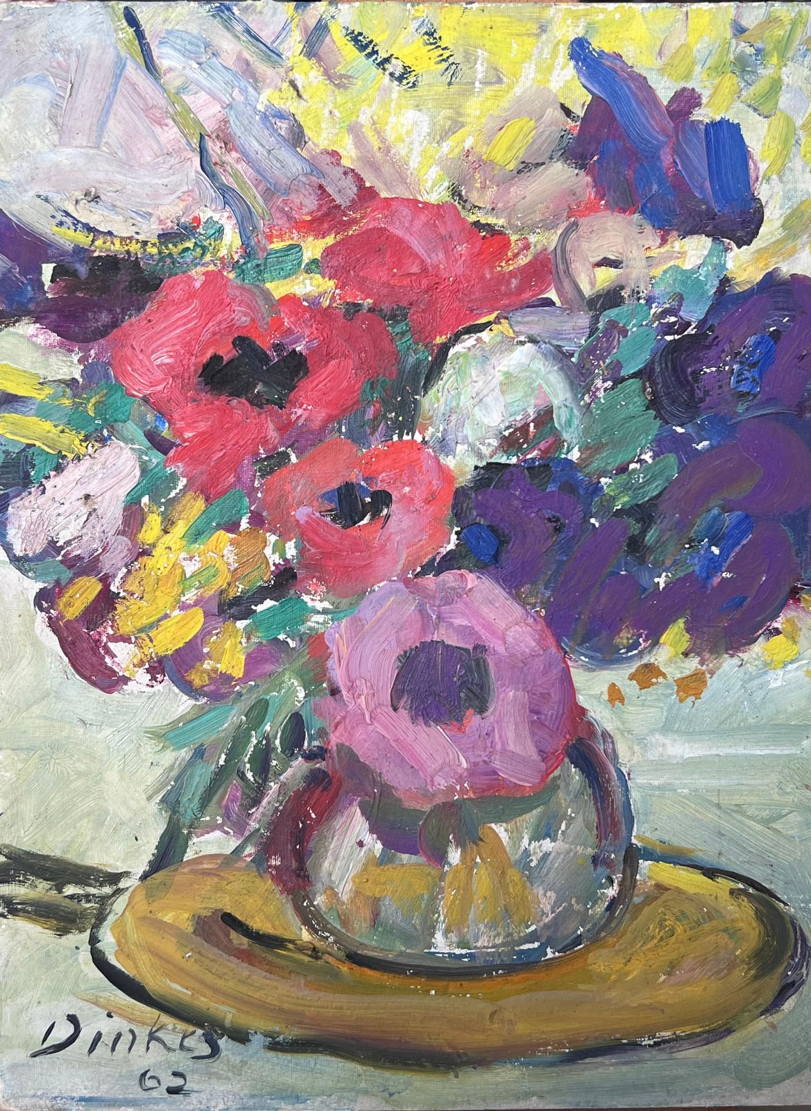 Suzanne Dinkesmid Century French Impressionist Signed Oil Colorful Flowers In Vase1960's photo 346.0