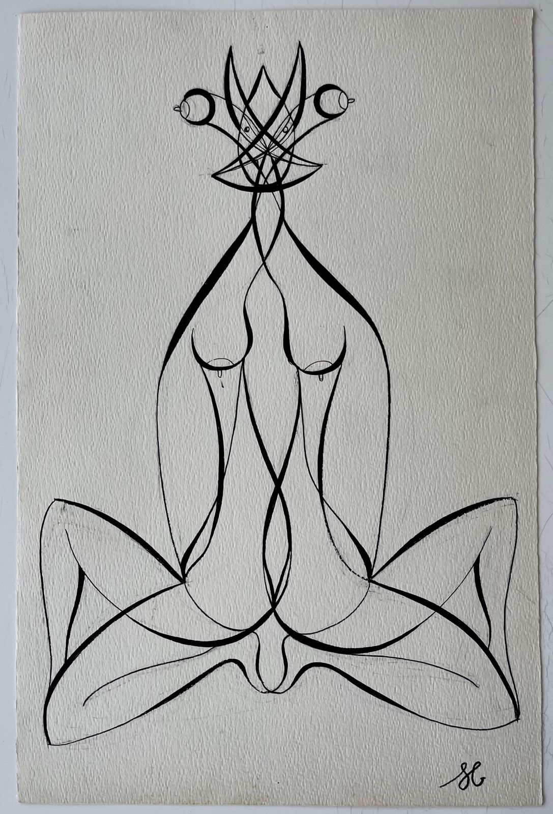 Serge Guerin (1916)mid Century French Abstract Line Drawing Twin Female Figures Ink On Paper photo furniture