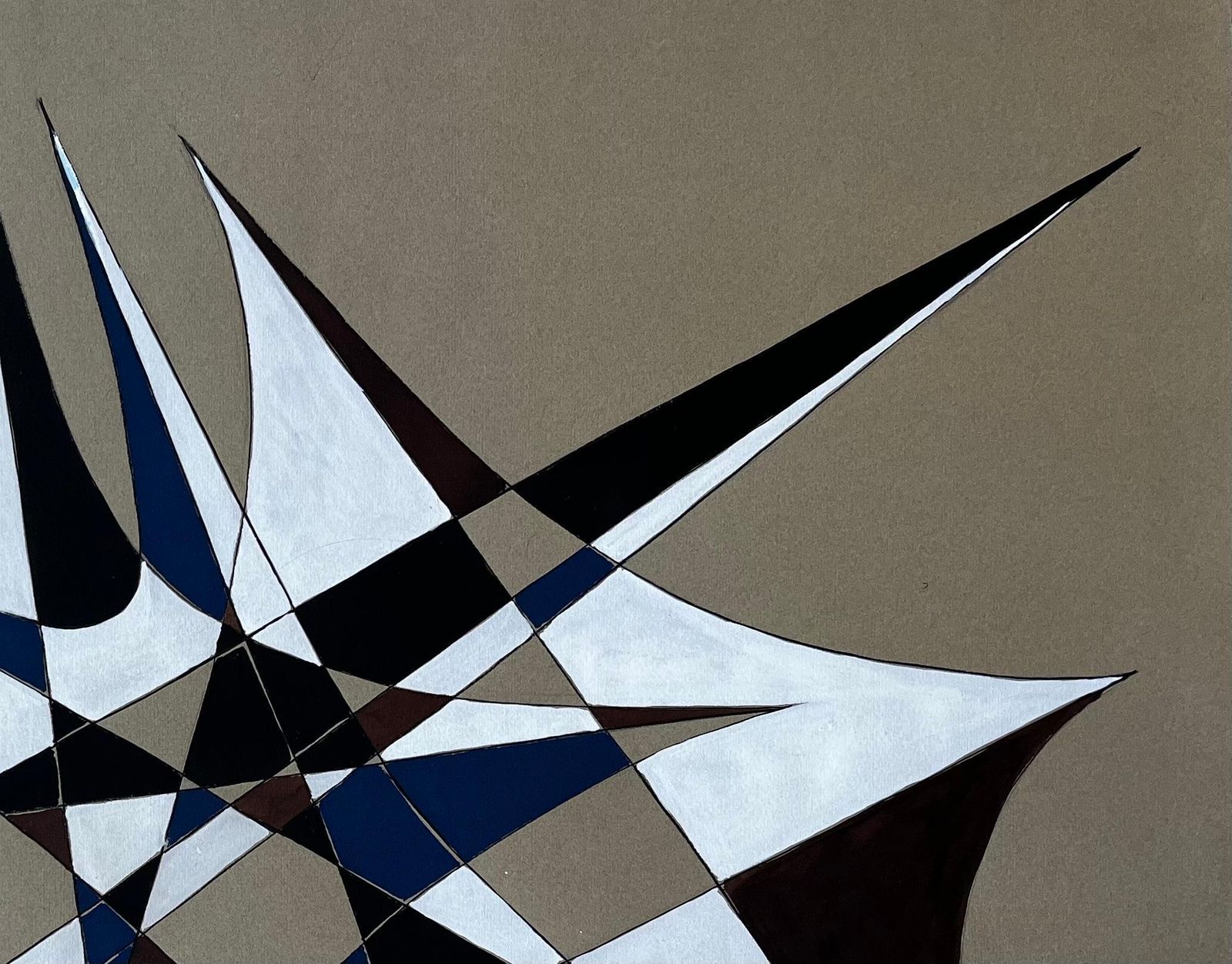 Serge Guerin (1916)mid Century French Geometric Abstract In Blue Brown And White Signed photo Art