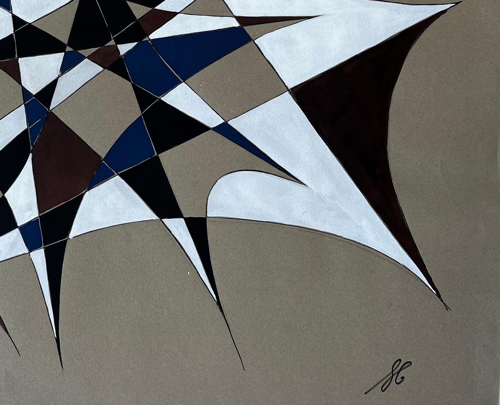 Serge Guerin (1916)mid Century French Geometric Abstract In Blue Brown And White Signed photo 840.0