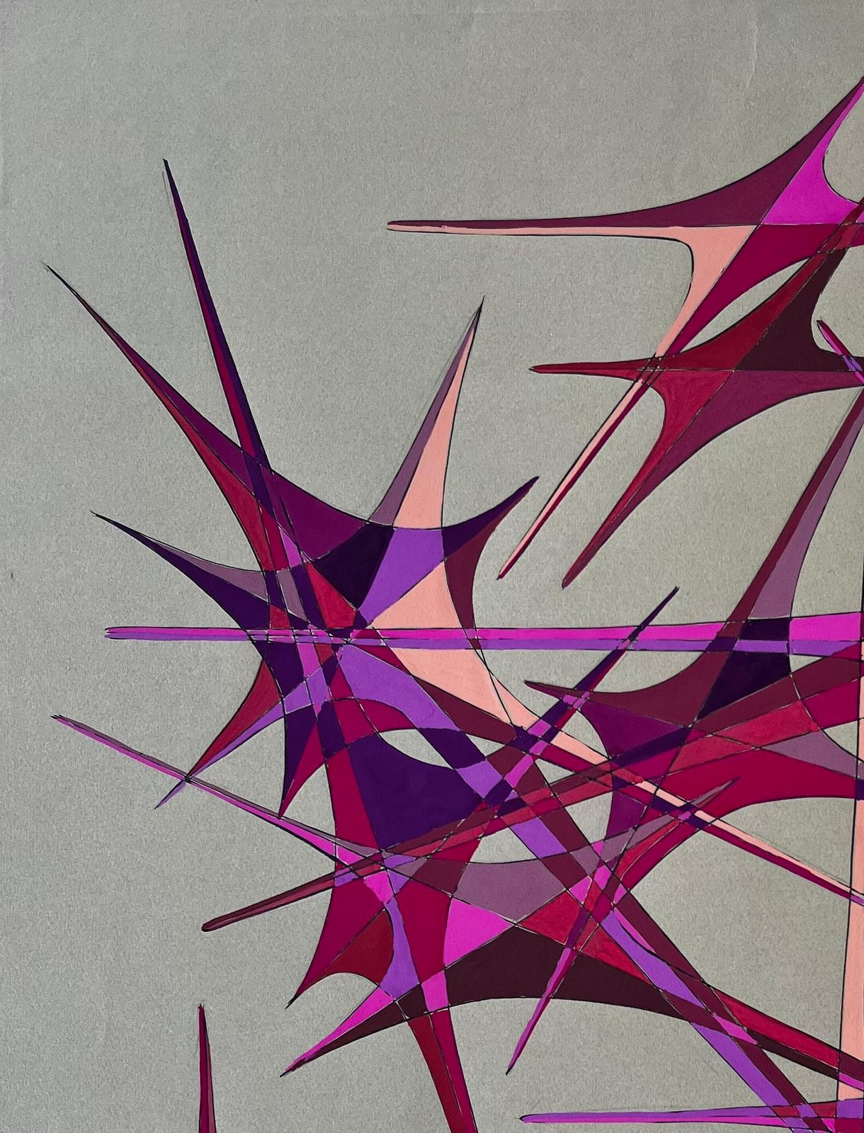 Serge Guerin (1916)mid Century French Geometric Abstract In Red And Violet Gouache On Paper photo 763.0