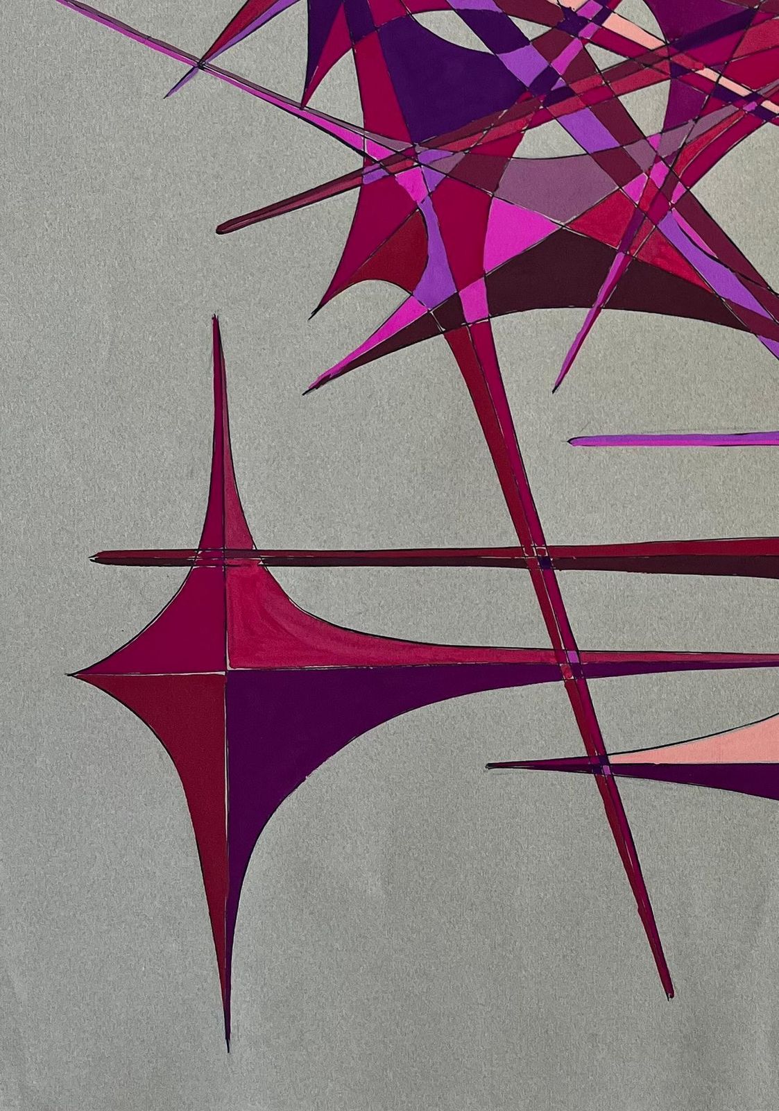 Serge Guerin (1916)mid Century French Geometric Abstract In Red And Violet Gouache On Paper photo vinterior