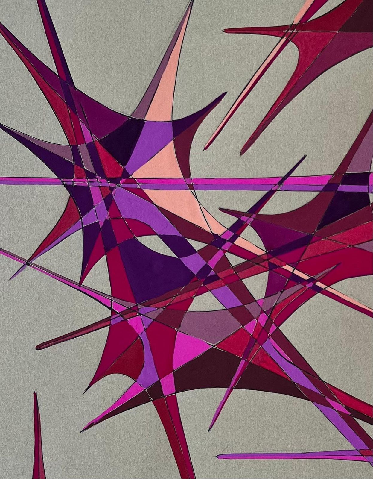 Serge Guerin (1916)mid Century French Geometric Abstract In Red And Violet Gouache On Paper photo buy
