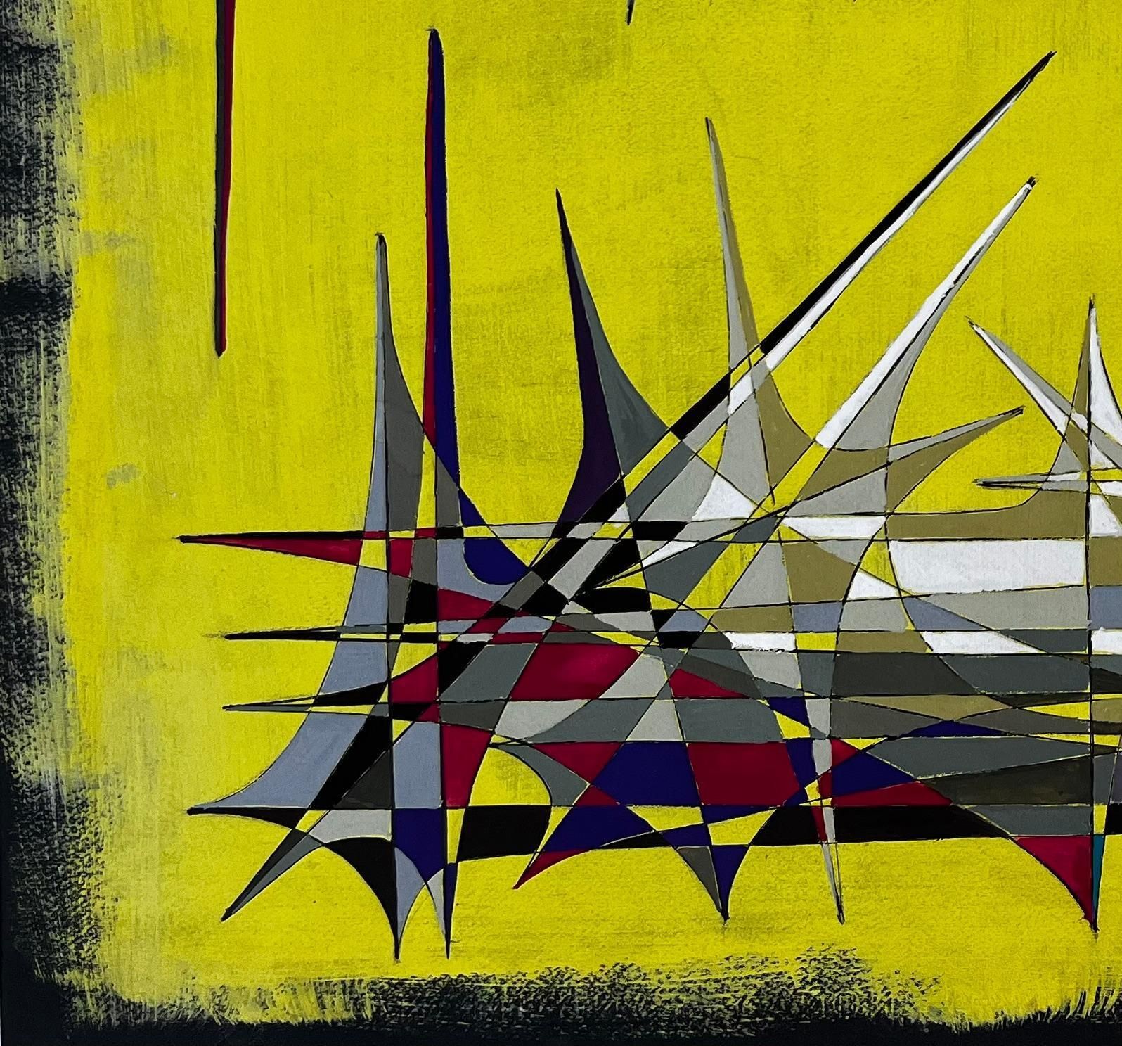 Serge Guerin (1916)mid Century French Geometric Abstract With Spires On Yellow Background1970 photo Art