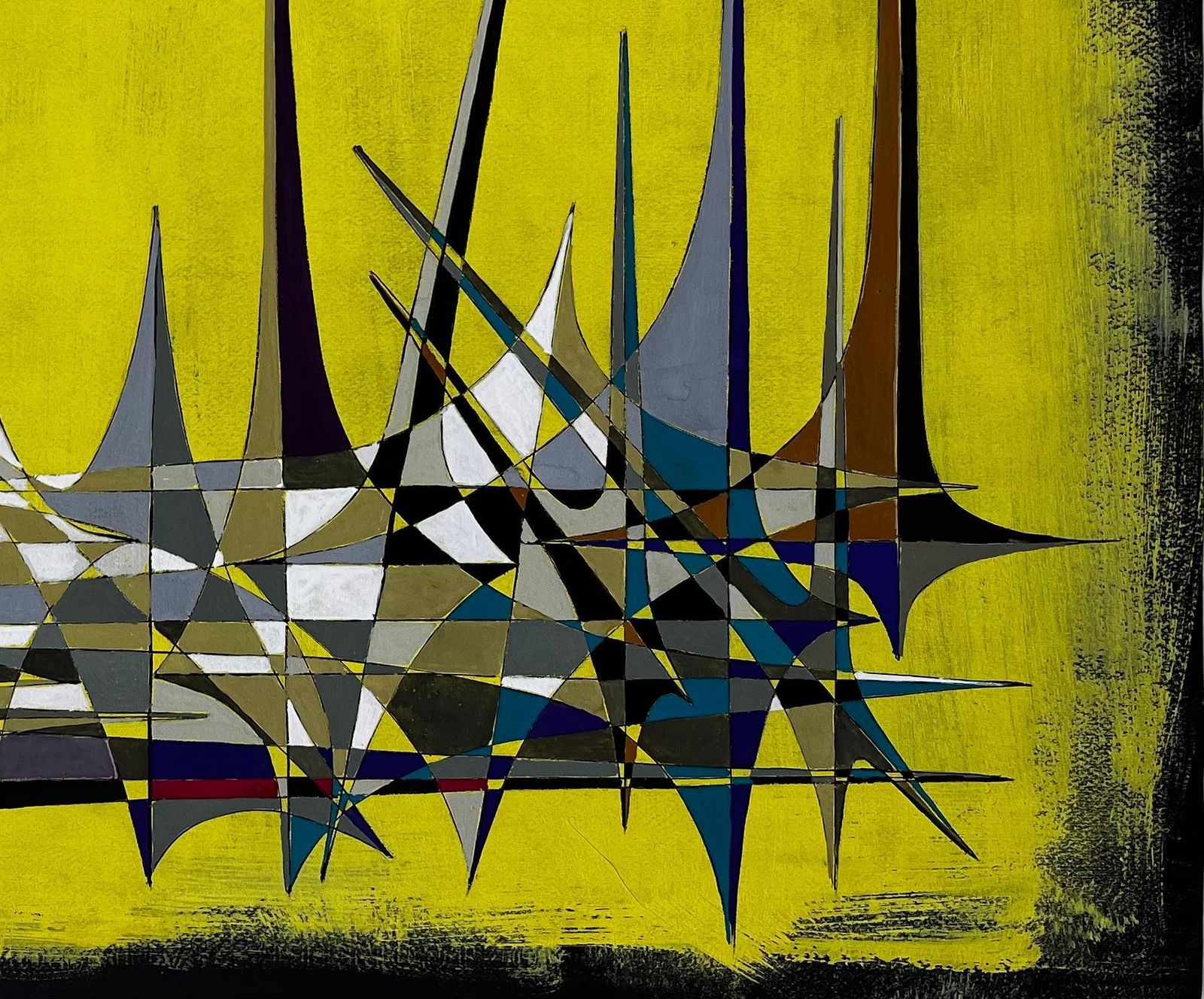 Serge Guerin (1916)mid Century French Geometric Abstract With Spires On Yellow Background1970 photo 992.0