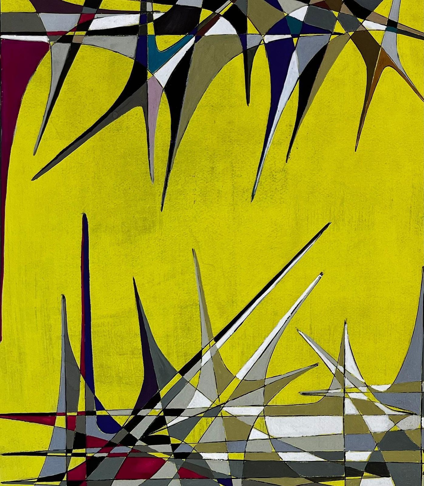 Serge Guerin (1916)mid Century French Geometric Abstract With Spires On Yellow Background1970 photo buy