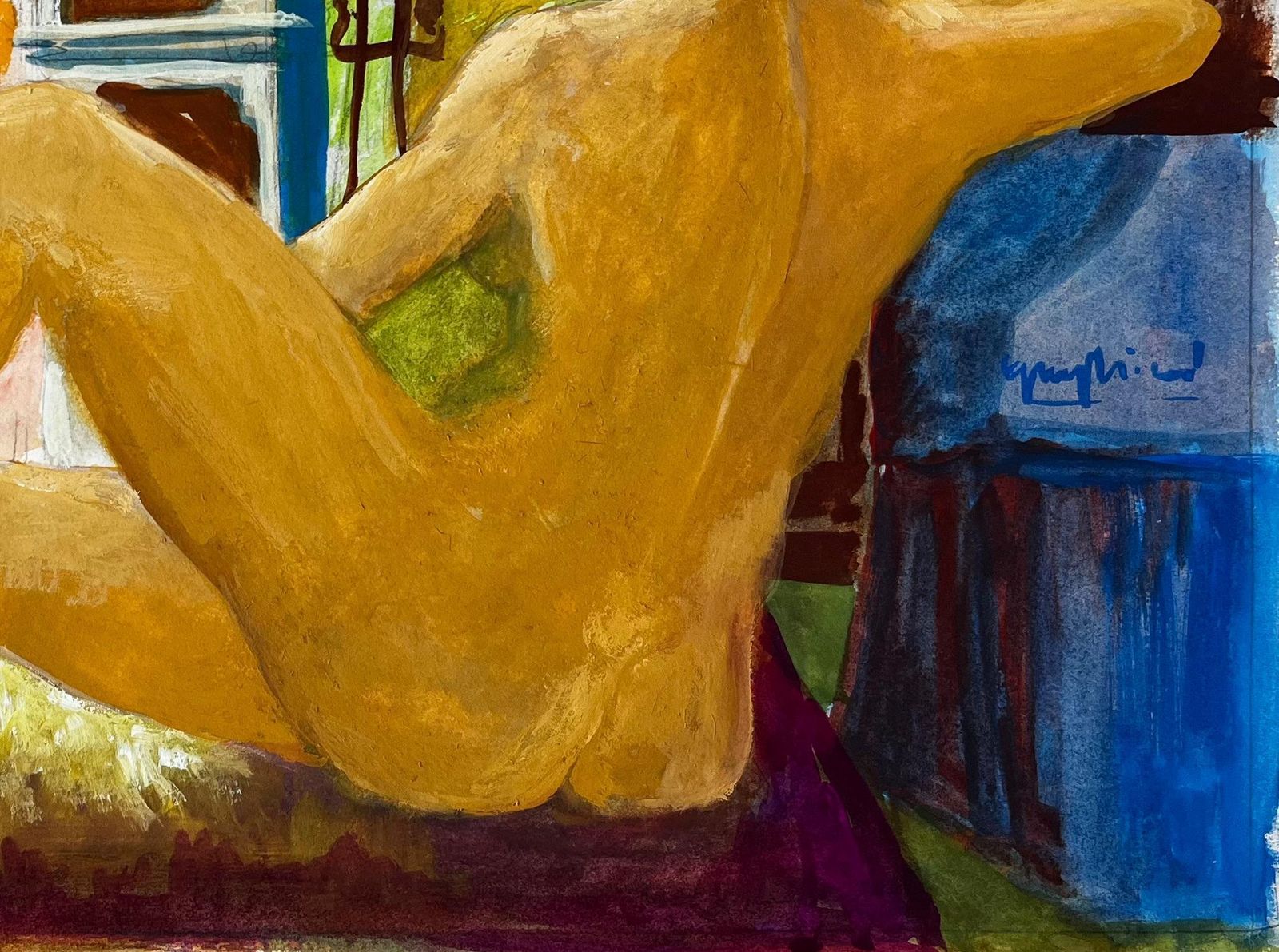 Nude Before The Fireplace French Modernist Gouache By Guy Nicod photo Art