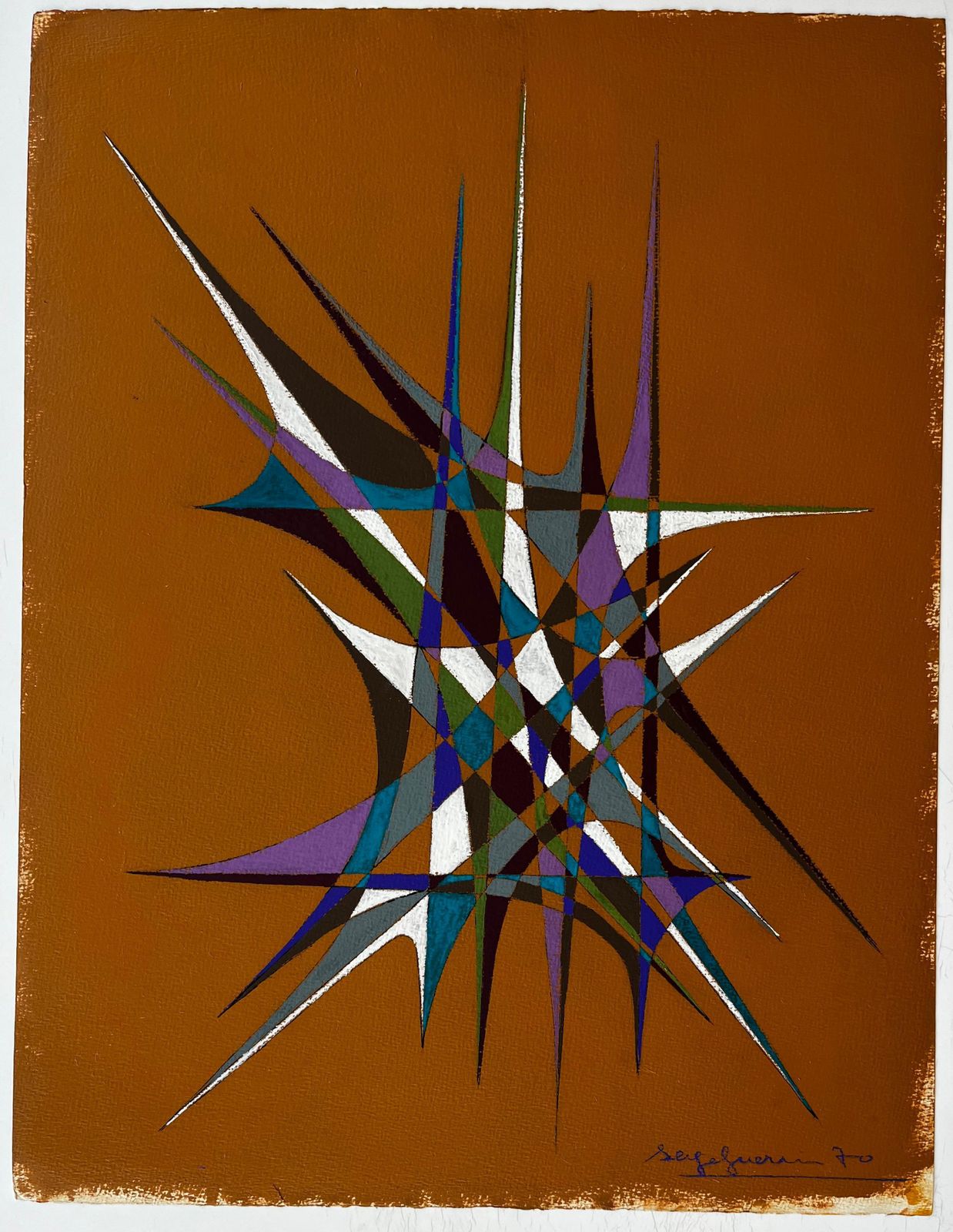 Serge Guerin (1916)mid Century French Geometric Abstract Composition In Earth And Jewel Tones photo furniture