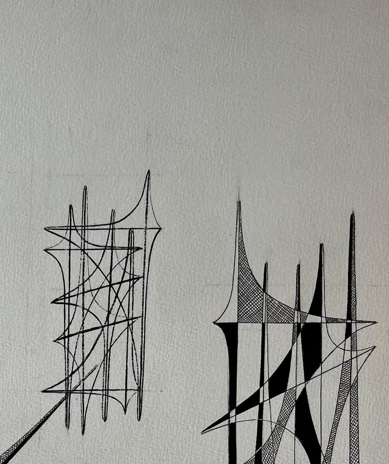 Serge Guerin (1916)mid Century French Geometric Abstract Ink Drawing On Paper photo Art