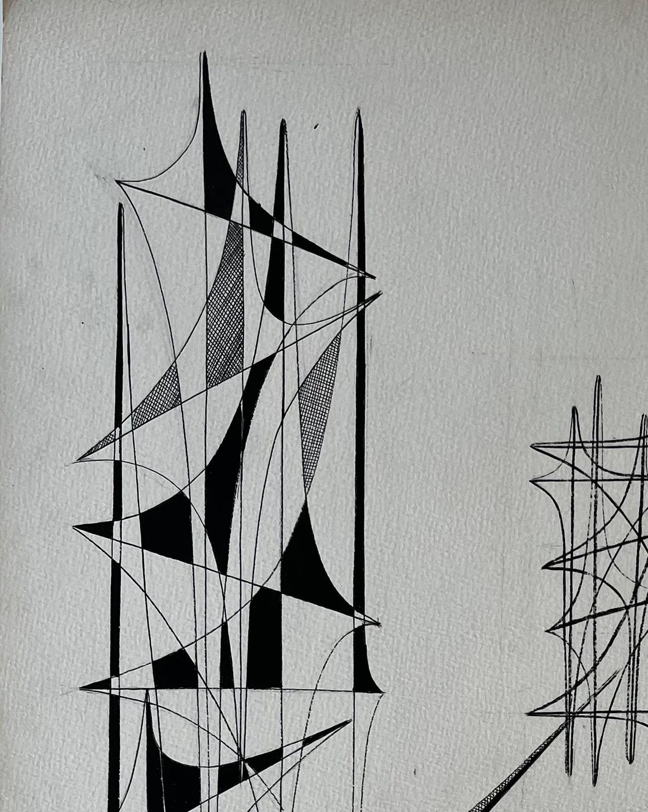 Serge Guerin (1916)mid Century French Geometric Abstract Ink Drawing On Paper photo 625.0
