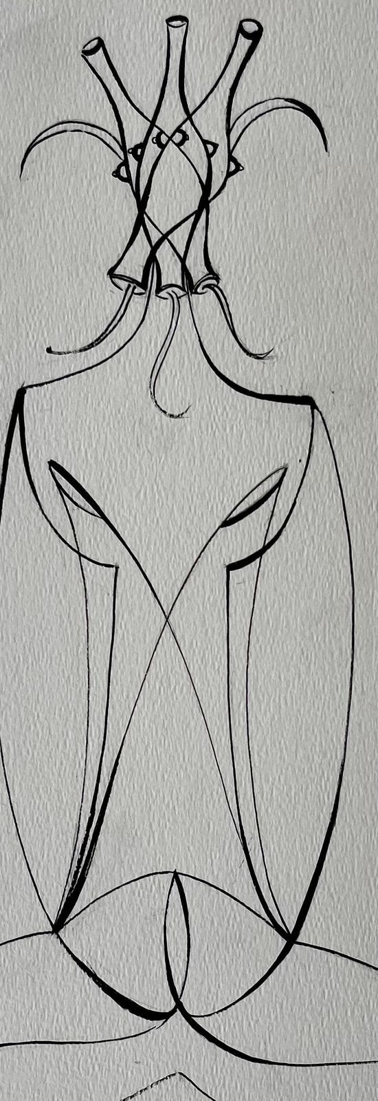 Serge Guerin (1916)mid Century French Abstract Line Drawing Seated Figure Ink On Paper photo vinterior
