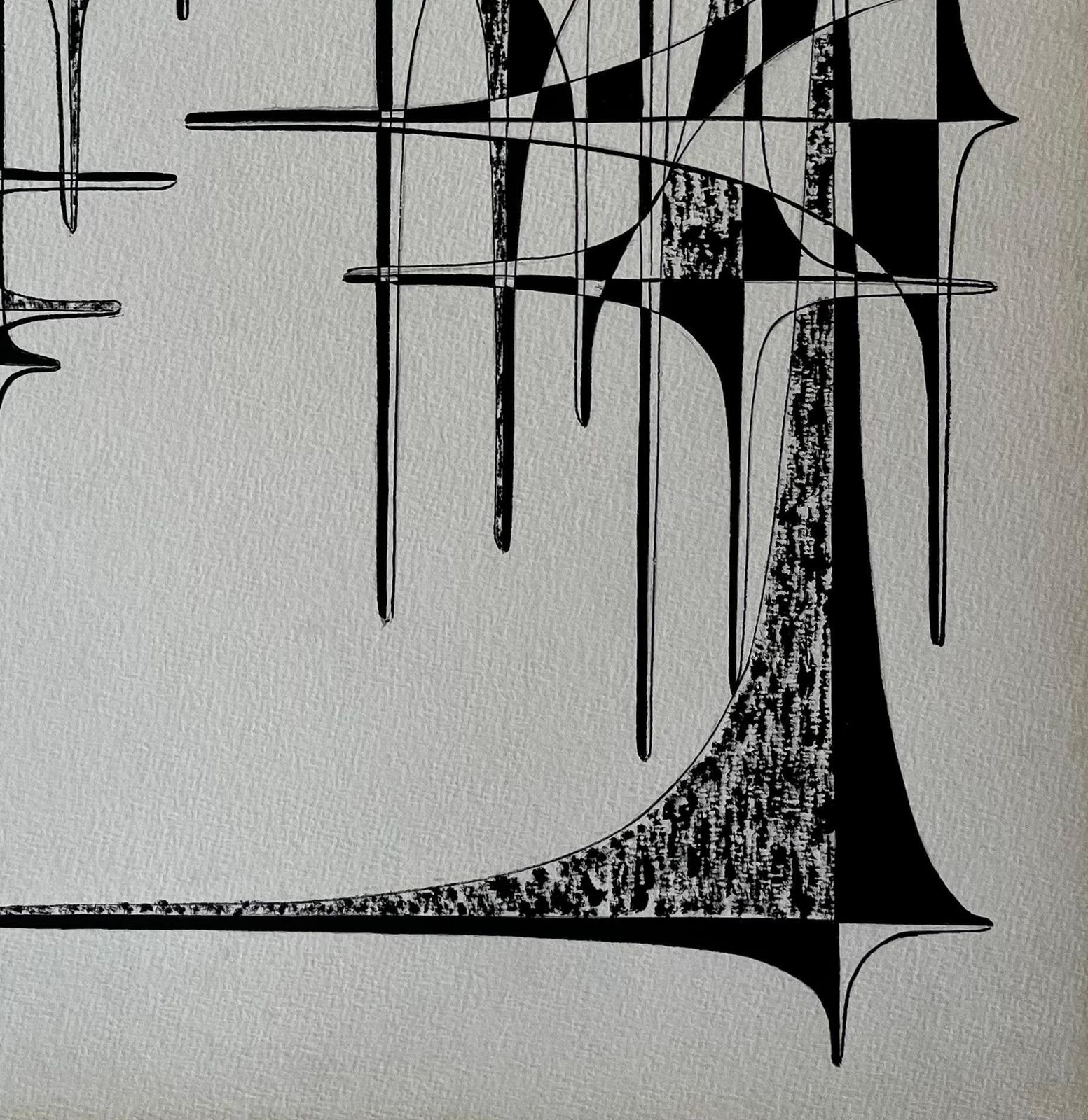 Serge Guerin (1916)mid Century French Geometric Abstract Ink Drawing On Paper photo for sale