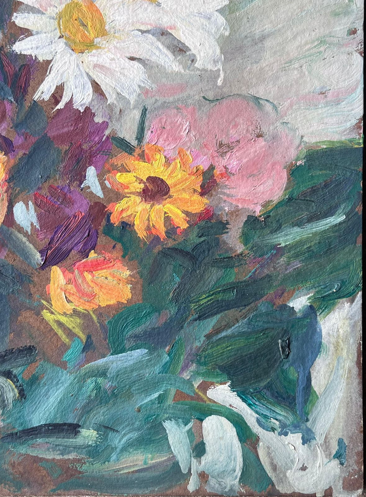 Suzanne Dinkesmid Century French Impressionist Oil Painting Still Life Garden Wild Flowers1950's photo 306.0