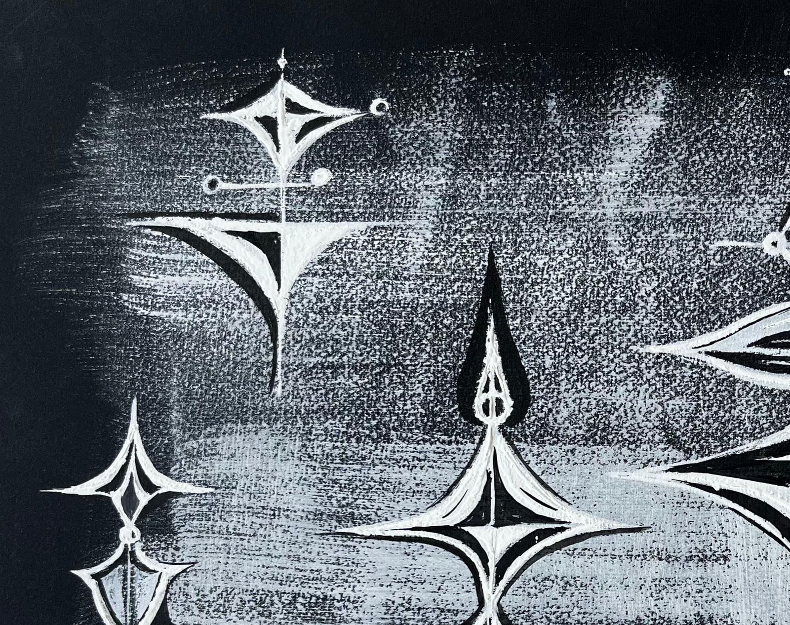 Serge Guerin (1916)mid Century French Abstract Cosmic Composition White On Black Paper photo Art