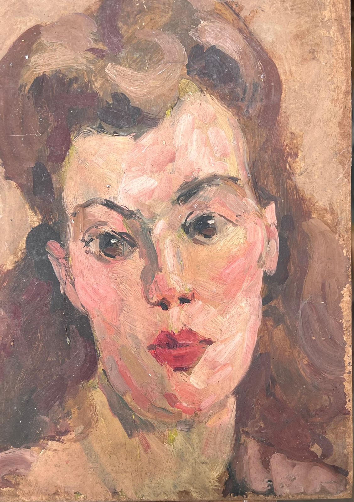 Suzanne Dinkesmid Century French Impressionist Oil Portrait Of Young Woman Hair Tied Back1950's photo furniture