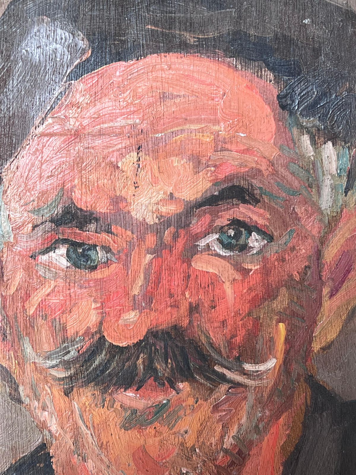 Suzanne Dinkesmid Century French Impressionist Signed Oil Man In Beret With Moustache Portrait1950's photo for sale
