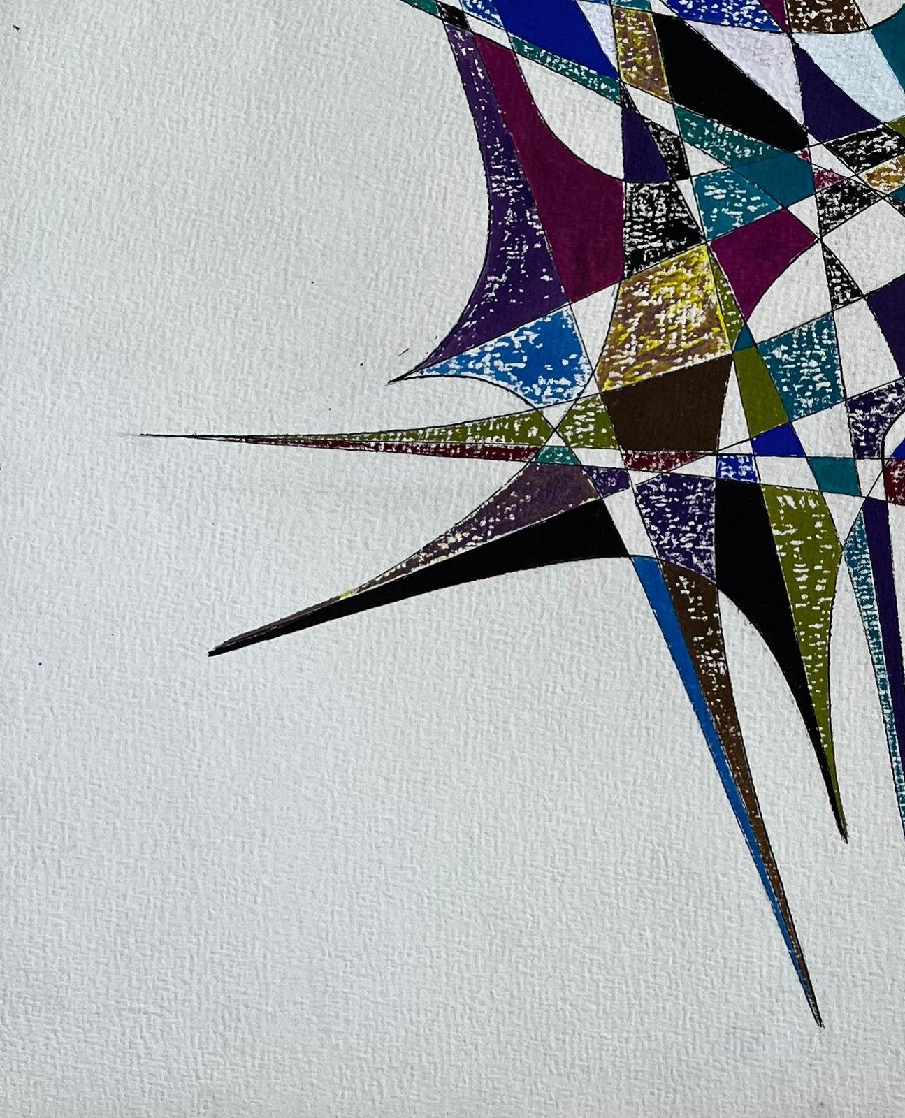 Serge Guerin (1916)mid Century French Geometric Abstract Starburst In Blue Green And Purple photo Art