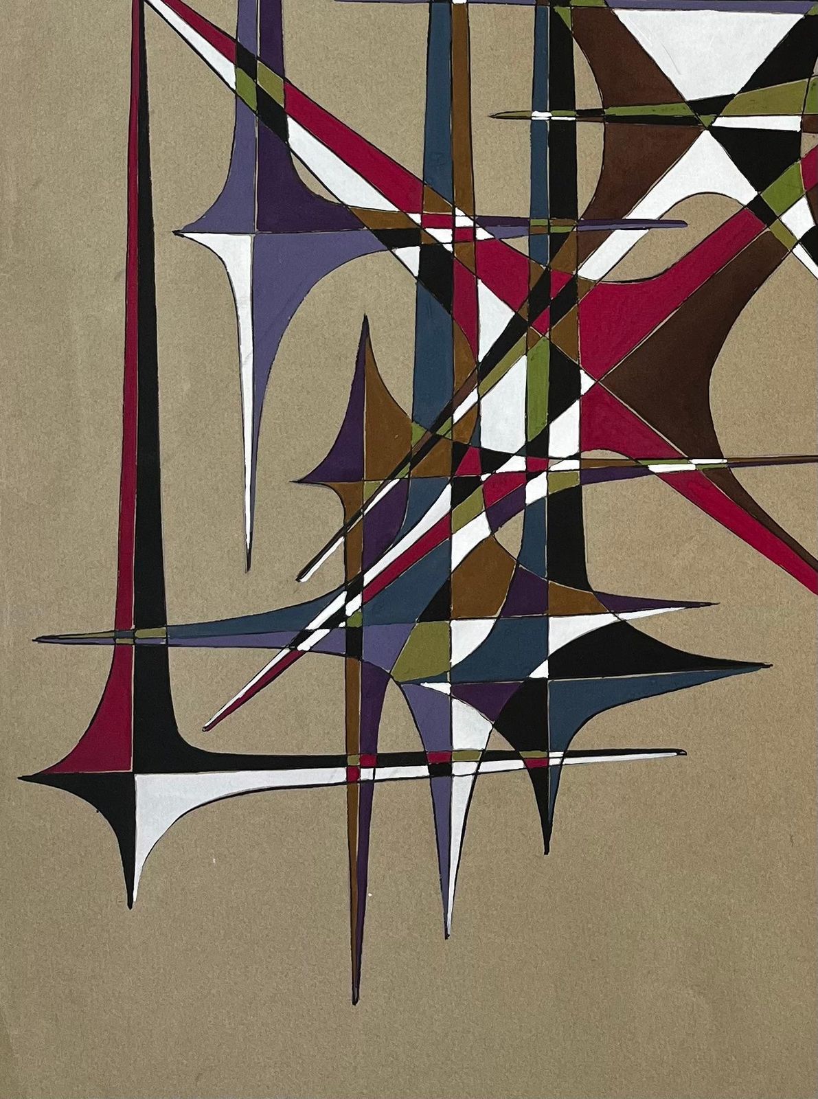 Serge Guerin (1916)mid Century French Geometric Abstract In Multicolour Gouache On Paper photo 723.0
