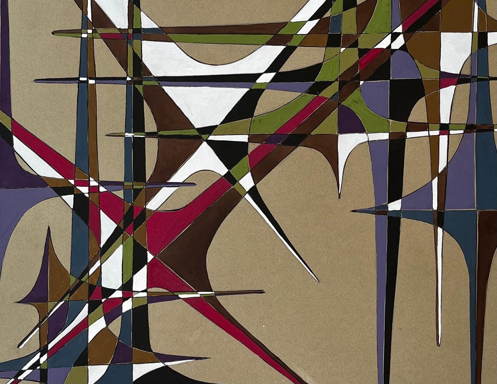 Serge Guerin (1916)mid Century French Geometric Abstract In Multicolour Gouache On Paper photo vinterior