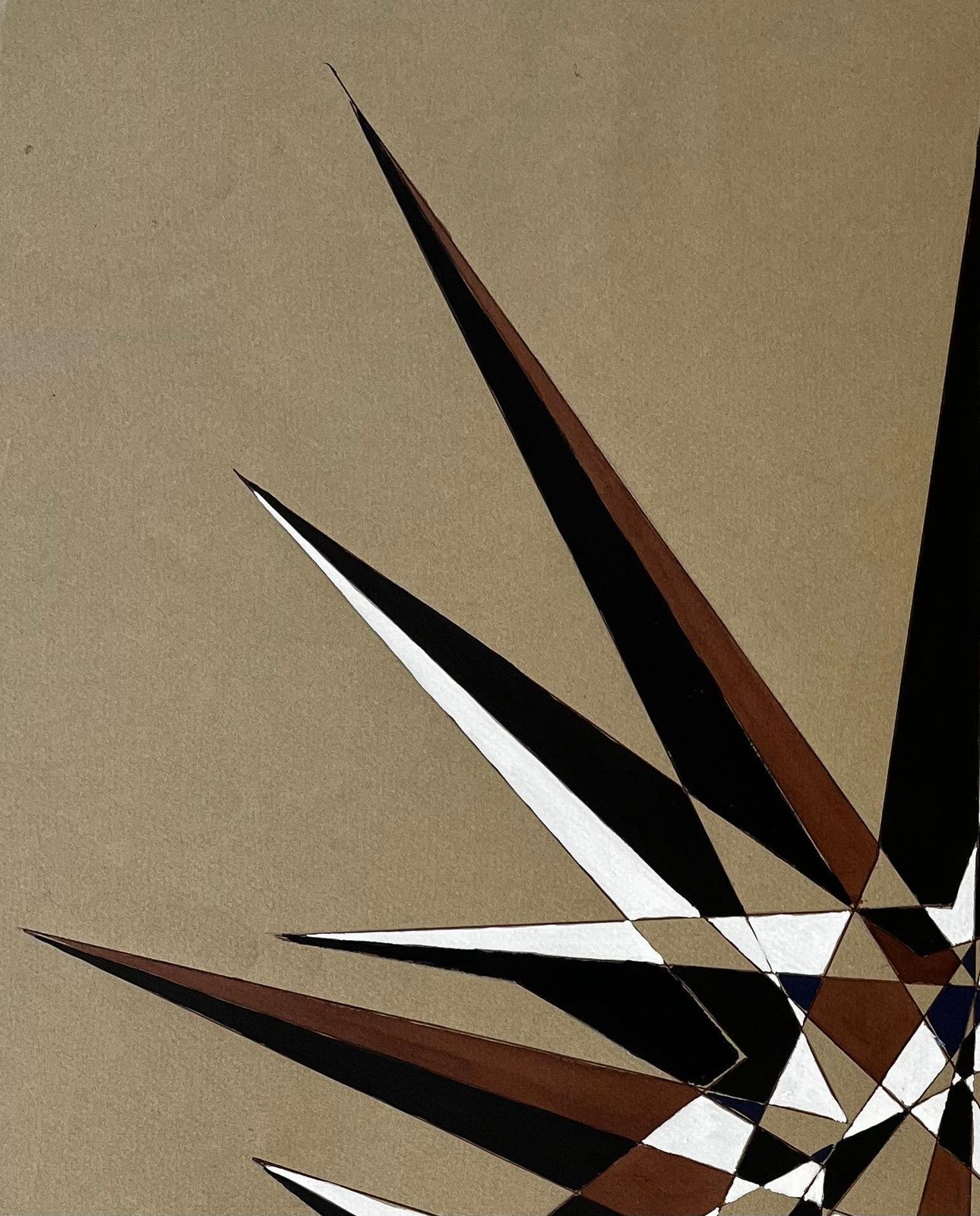 Serge Guerin (1916)mid Century French Geometric Abstract Starburst In Brown Blue And White photo Art