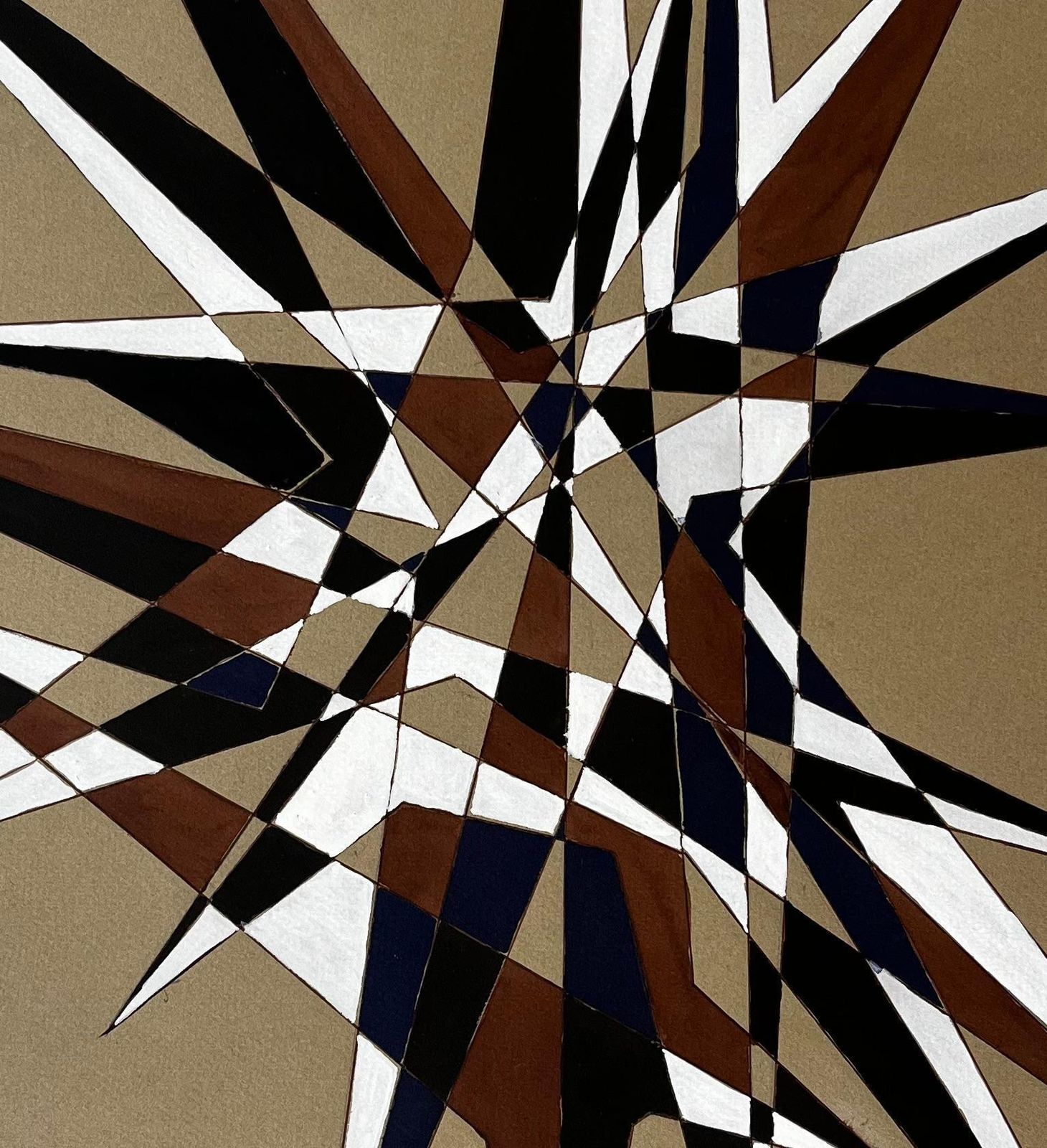 Serge Guerin (1916)mid Century French Geometric Abstract Starburst In Brown Blue And White photo buy