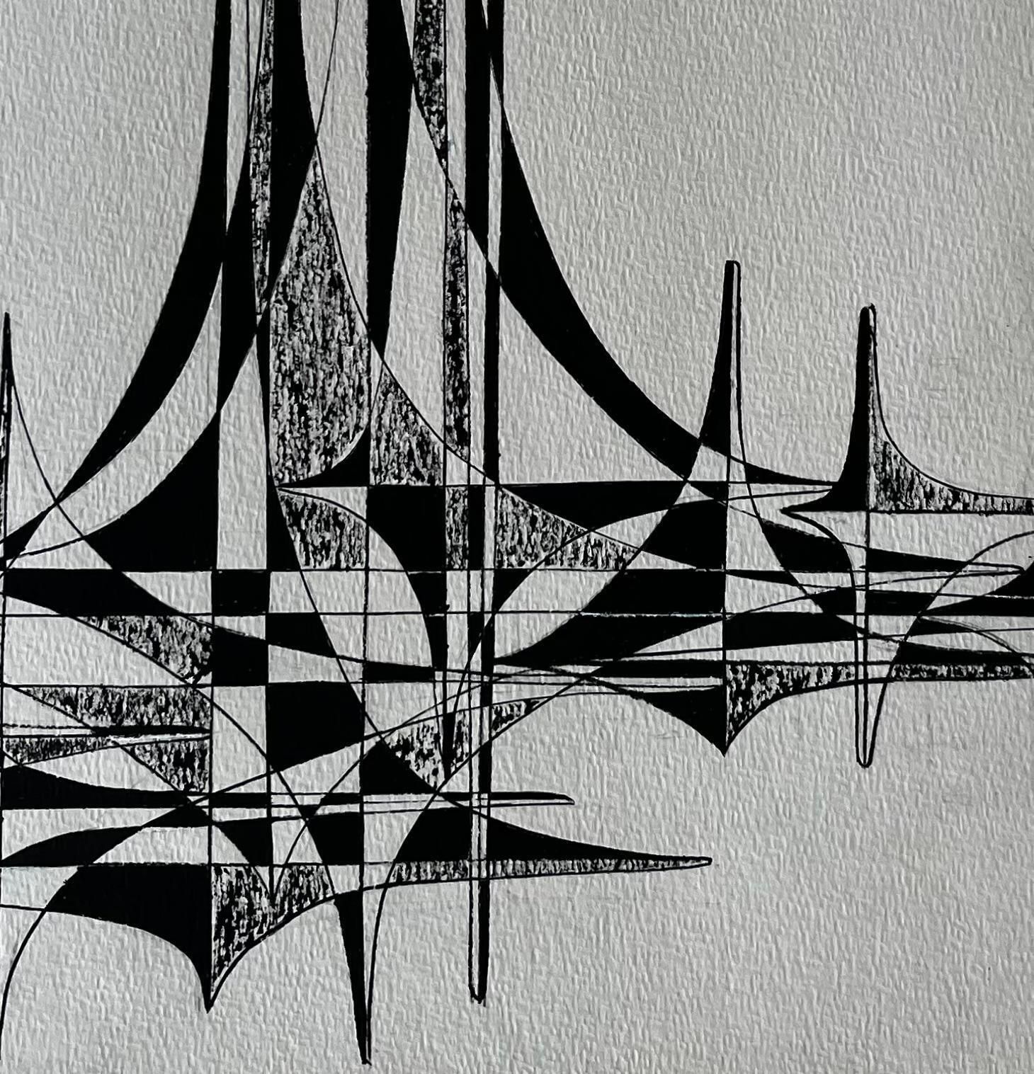 Serge Guerin (1916)mid Century French Architectural Abstract Ink Drawing Signed Serge Guerin photo 715.0