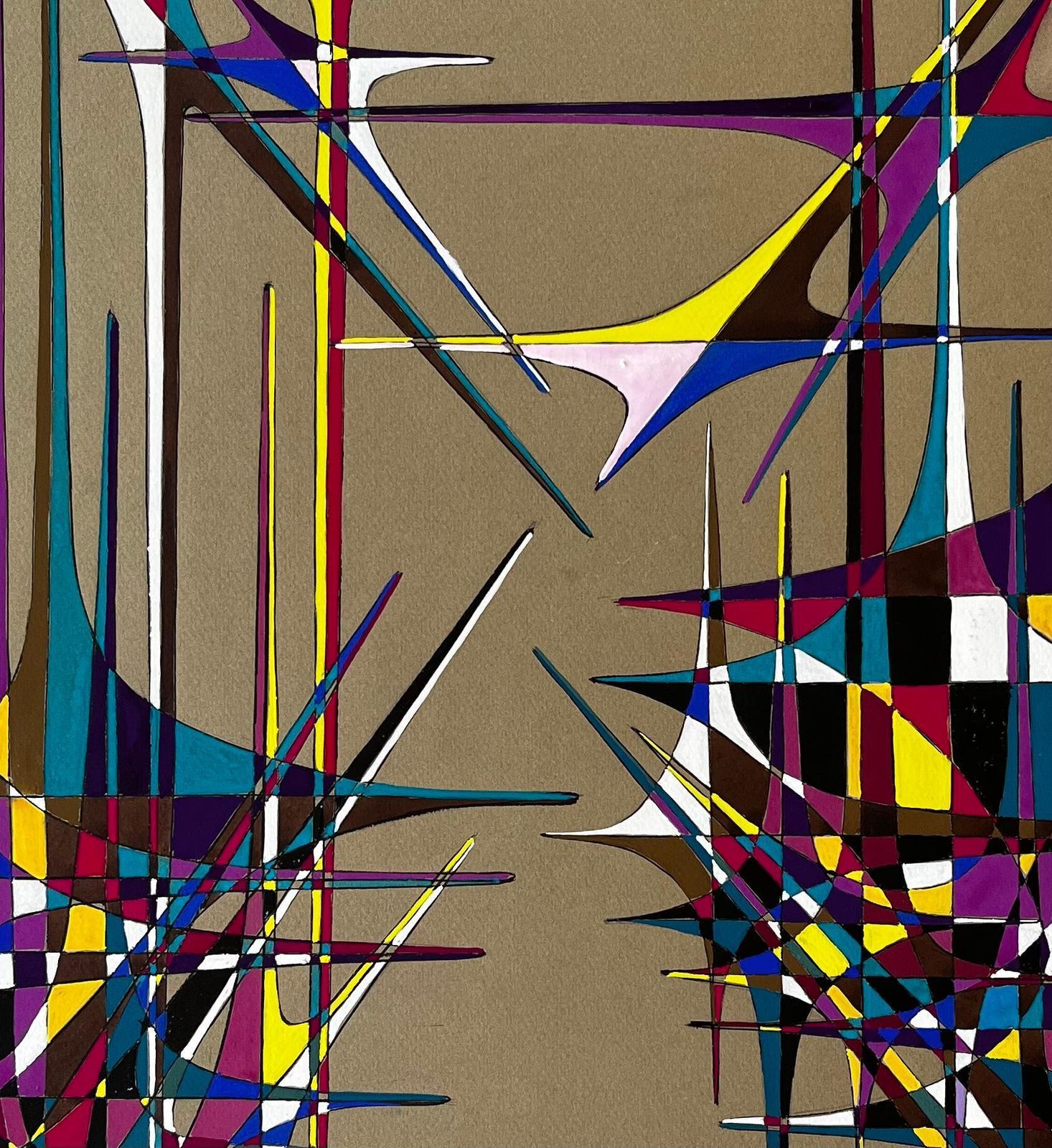 Serge Guerin (1916)mid Century French Geometric Abstract In Multicolour Ink And Gouache On Paper photo buy