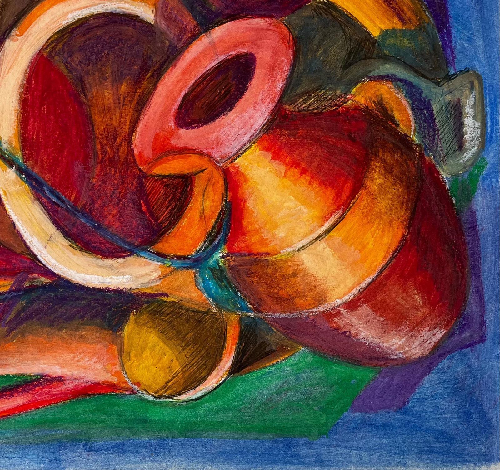 Guy Nicod Abstract Still Life With Jugs And Vessels French Modernist Oil Pastel photo for sale