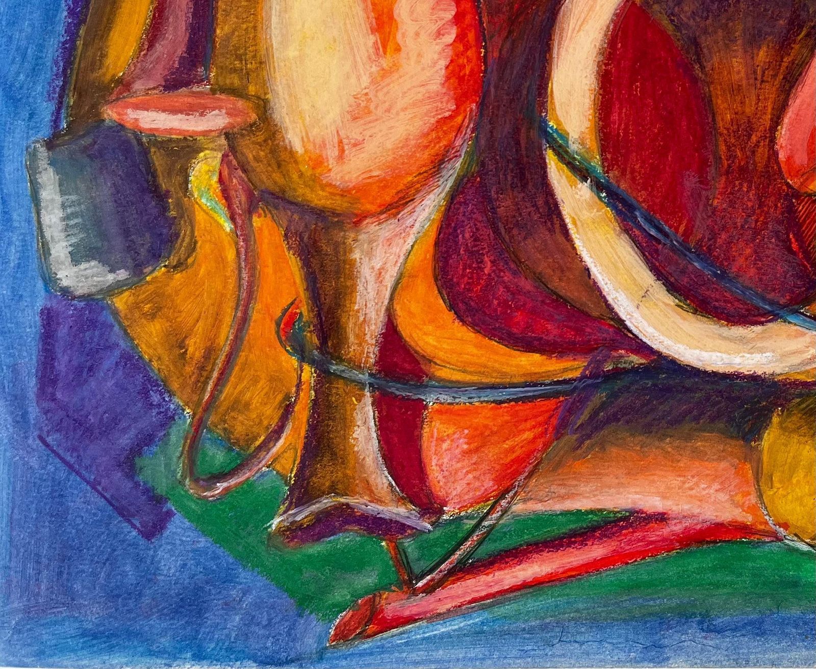 Guy Nicod Abstract Still Life With Jugs And Vessels French Modernist Oil Pastel photo Art