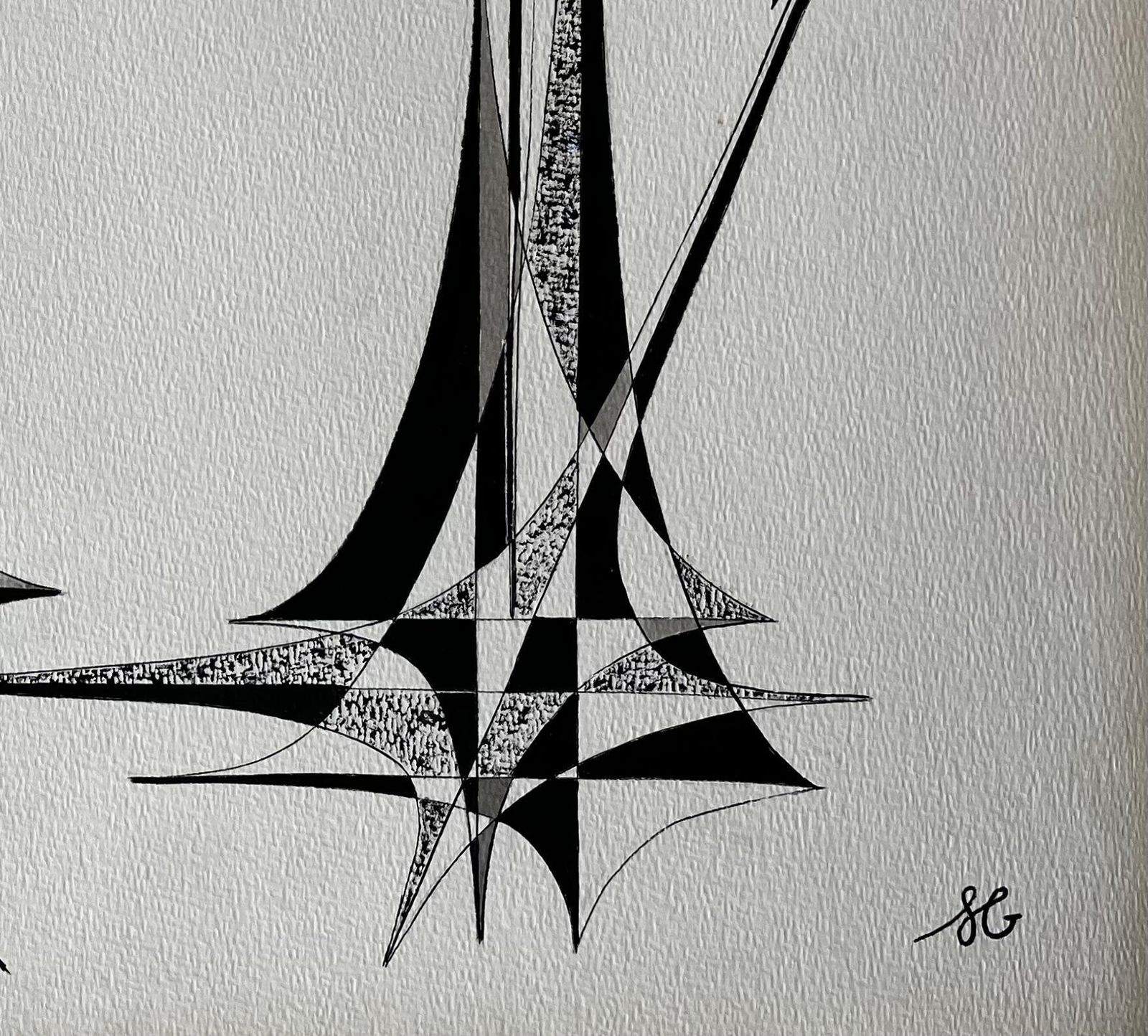 Serge Guerin (1916)mid Century French Architectural Abstract Ink Drawing Signed Sg photo 739.0
