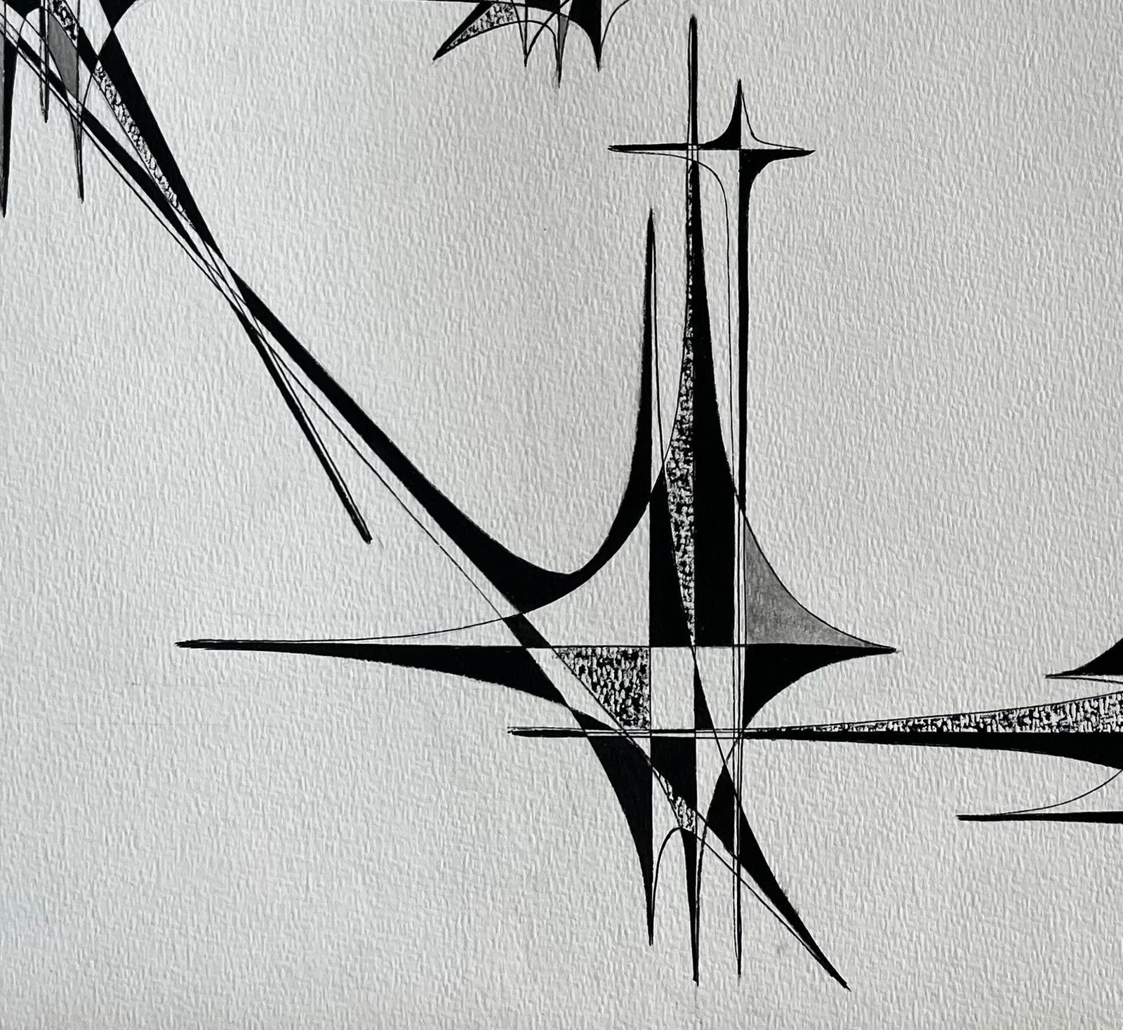 Serge Guerin (1916)mid Century French Architectural Abstract Ink Drawing Signed Sg photo vinterior