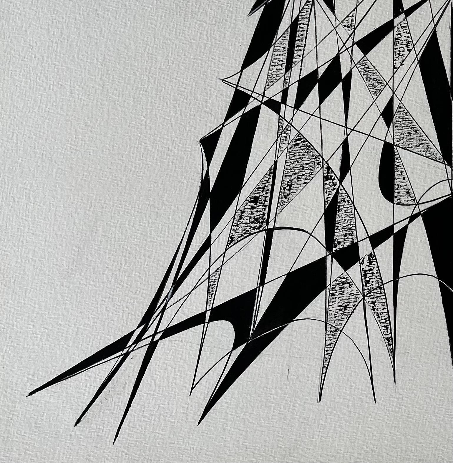 Serge Guerin (1916)mid Century French Architectural Abstract Ink Drawing Tower Form Signed Sg photo 728.0