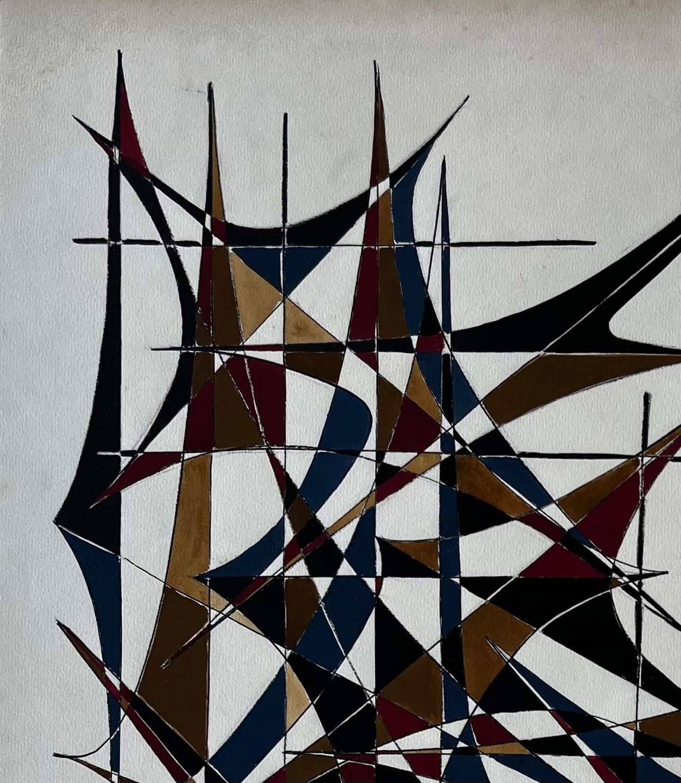 Serge Guerin (1916)mid Century French Geometric Abstract In Gold Blue And Red Signed Dated 19691969 photo for sale