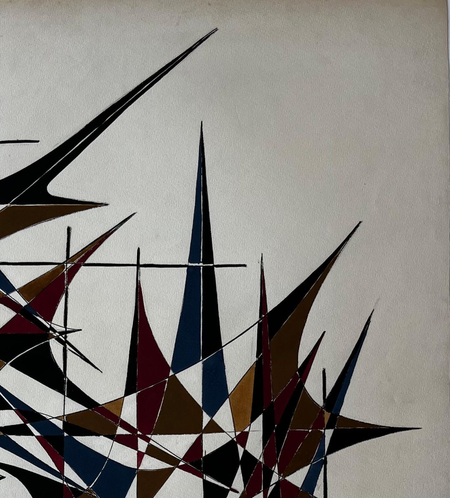 Serge Guerin (1916)mid Century French Geometric Abstract In Gold Blue And Red Signed Dated 19691969 photo Art