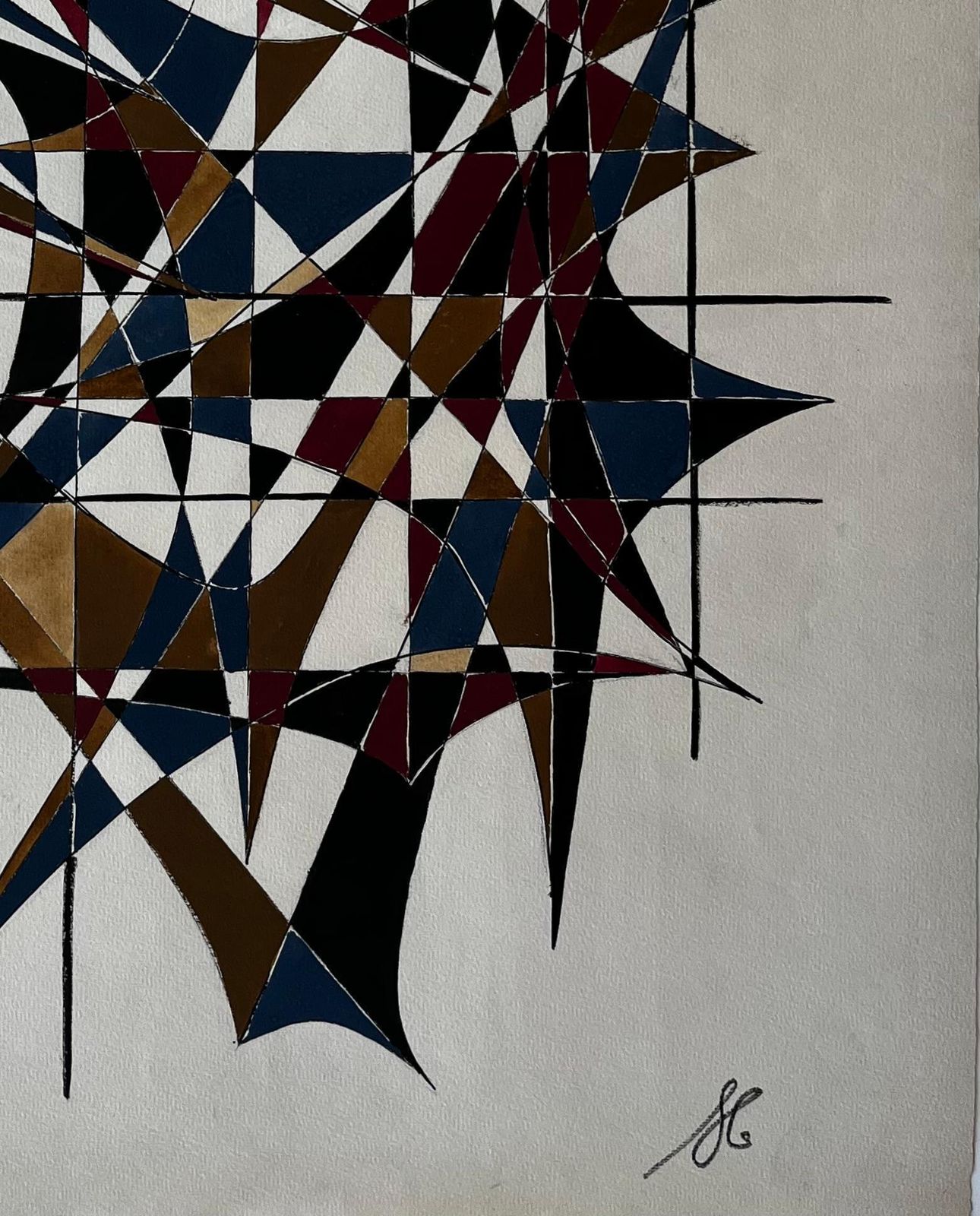 Serge Guerin (1916)mid Century French Geometric Abstract In Gold Blue And Red Signed Dated 19691969 photo 851.0