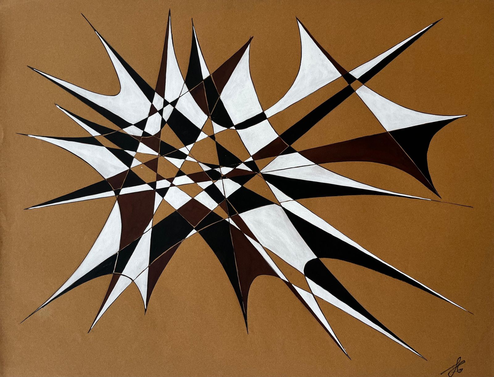 Serge Guerin (1916)mid Century French Geometric Abstract In Black White And Brown Signed Sg