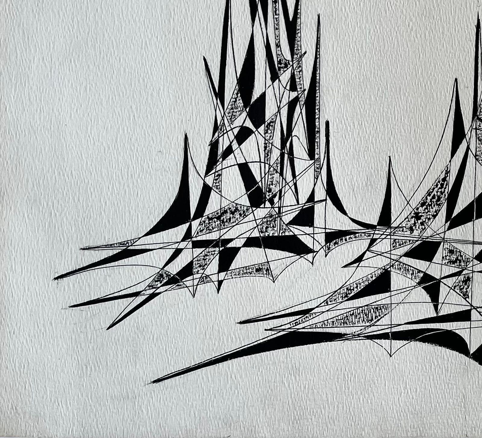 Serge Guerin (1916)mid Century French Abstract Architectural Ink Drawing Signed Serge Guerin photo 865.0