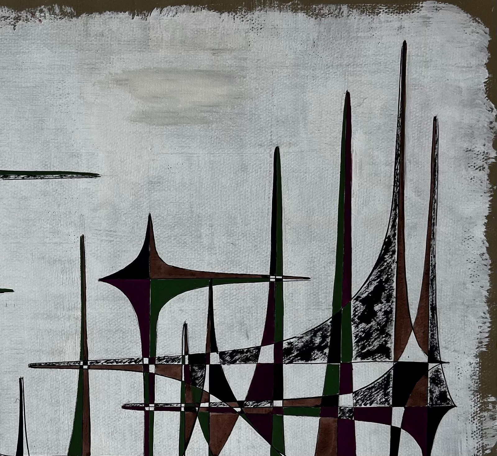 Serge Guerin (1916)mid Century French Geometric Abstract In Green Brown And Purple photo 882.0