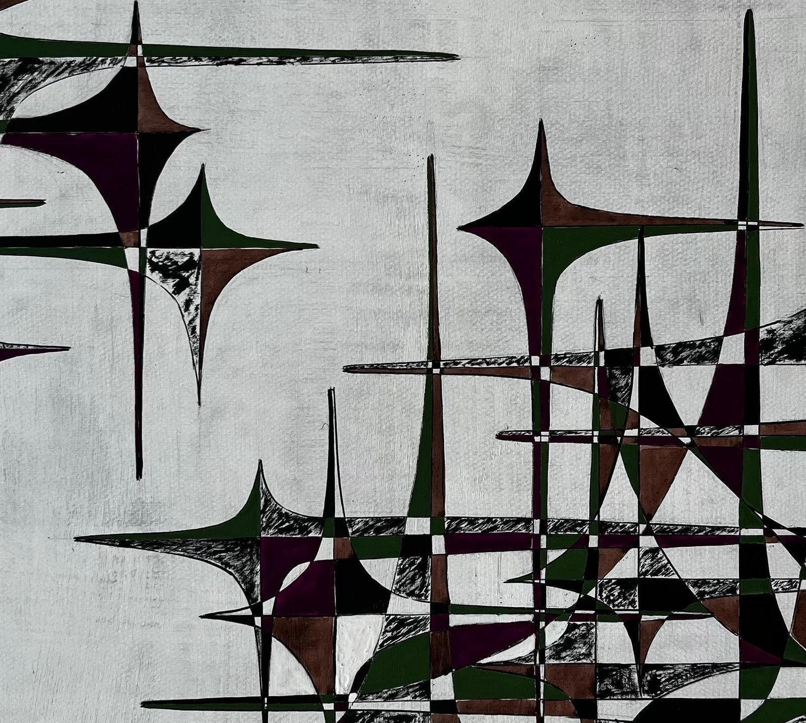 Serge Guerin (1916)mid Century French Geometric Abstract In Green Brown And Purple photo buy
