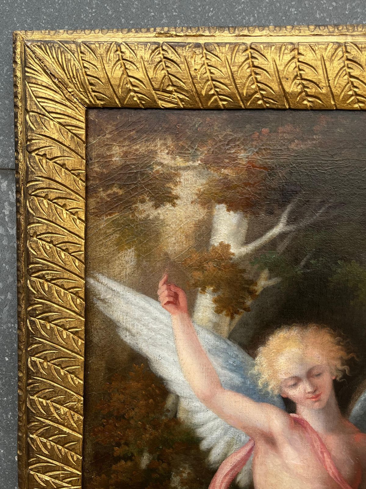 photo vintage Florentine Schoolhuge 1700's Florentine Old Master Oil Painting Eros Triumph Over Pan Male Nudesc. 1700's
