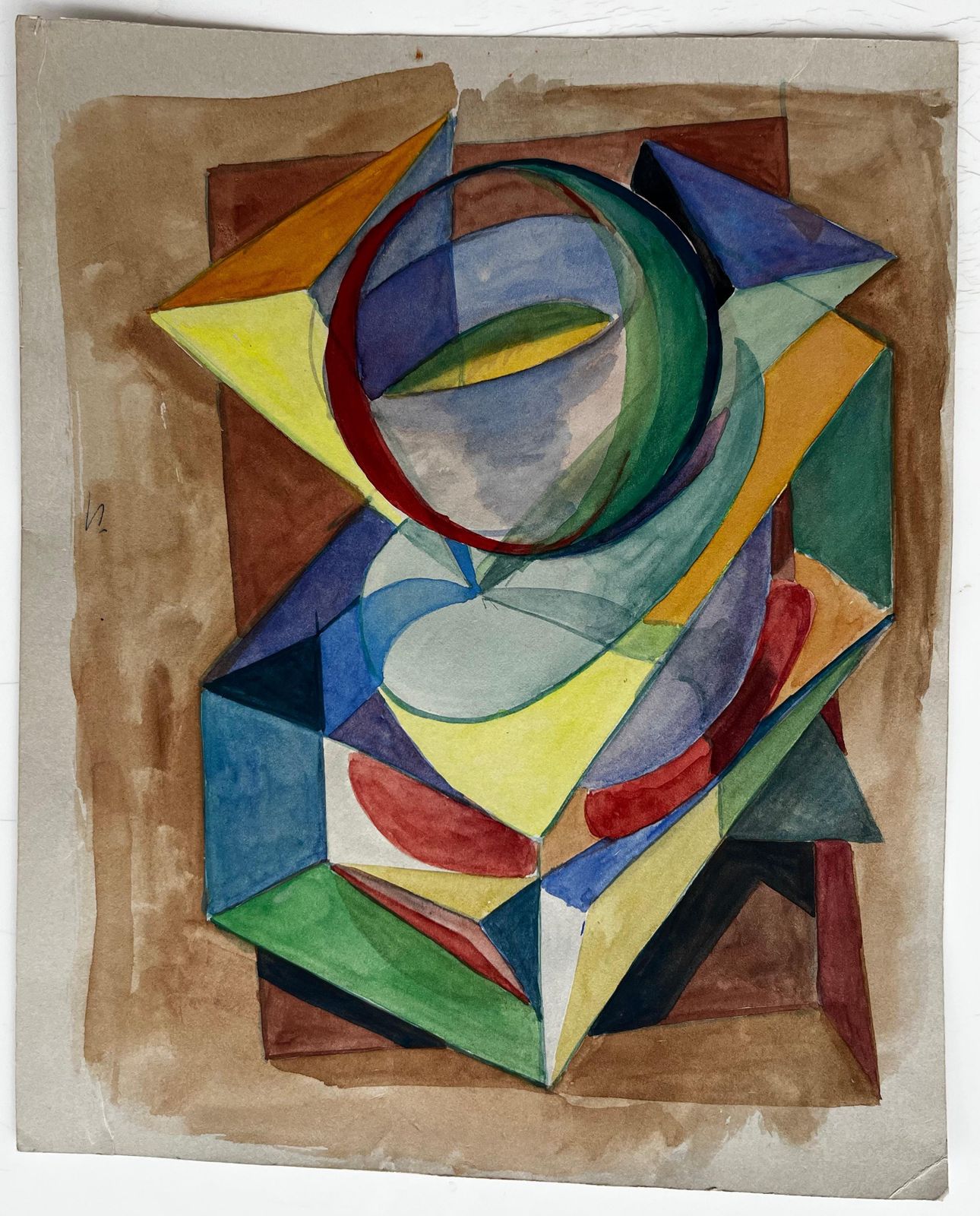 Guy Nicodgeometric Abstract Composition With Spherical Form French Modernist Watercolour photo furniture