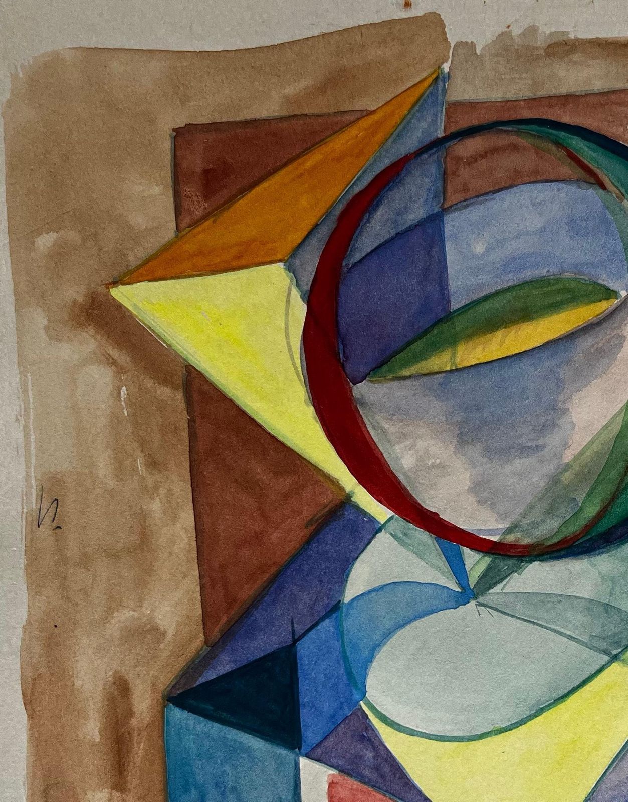 Guy Nicodgeometric Abstract Composition With Spherical Form French Modernist Watercolour photo Art