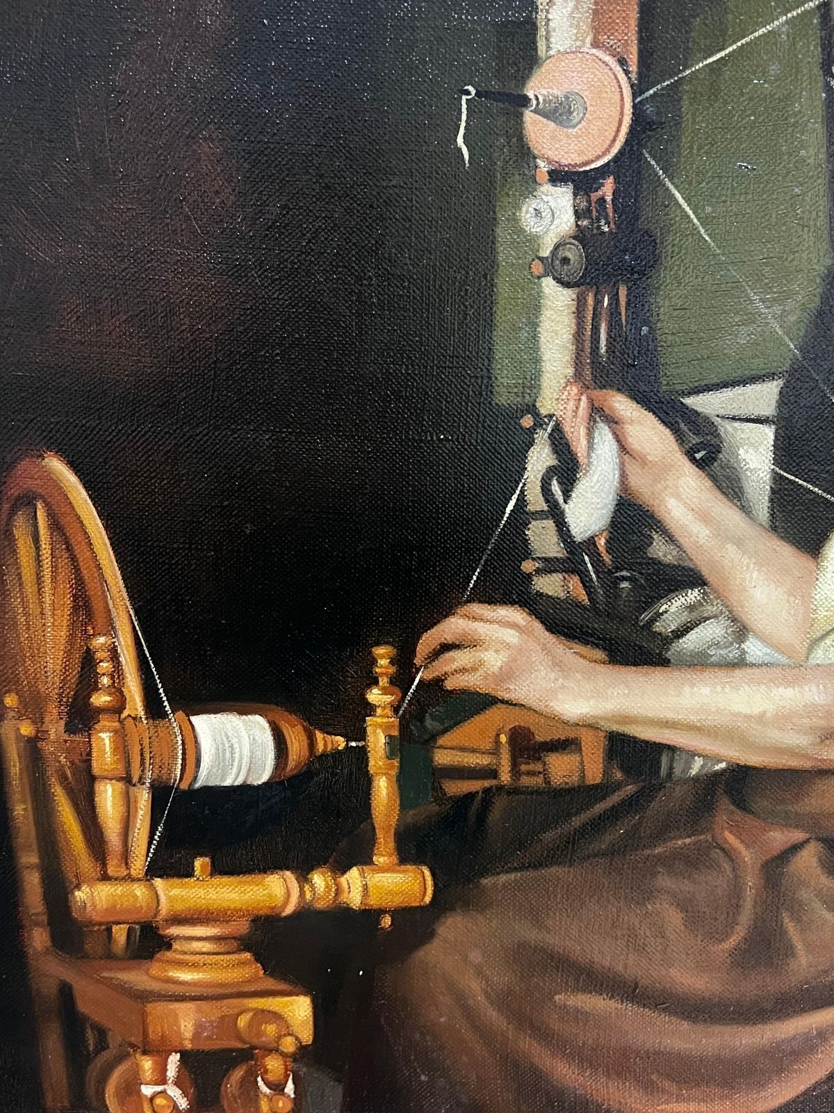 John Edwardstraditional English Oil Painting Rural Crafts Portrait Women At Spinning Wheel photo Art