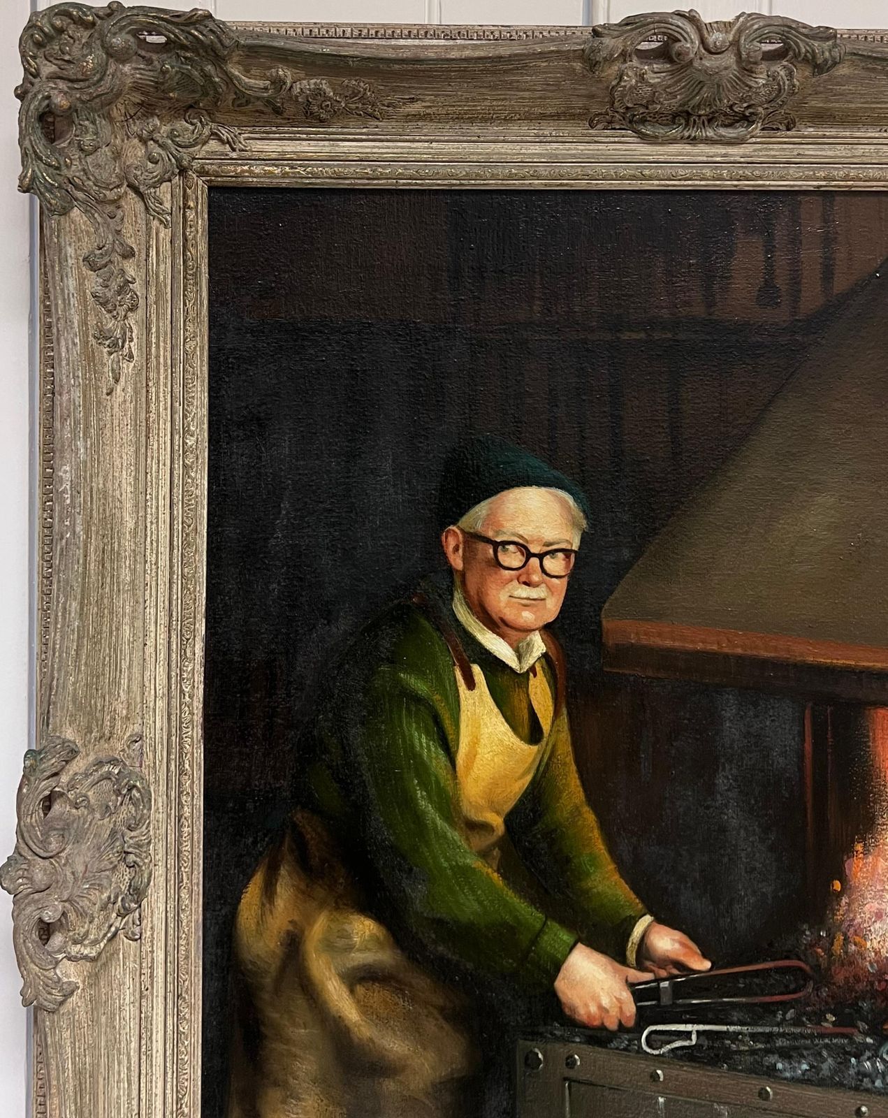 John Edwardstraditional English Oil Painting Rural Crafts Portrait Of A Working Blacksmith photo for sale