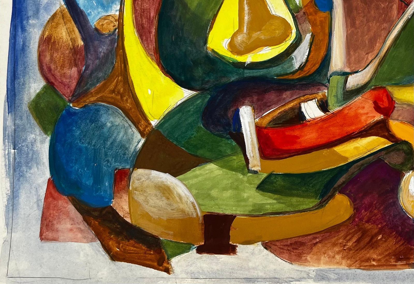 Abstract Composition In Yellow And Blue French Modernist Gouache By Guy Nicod photo 570.0